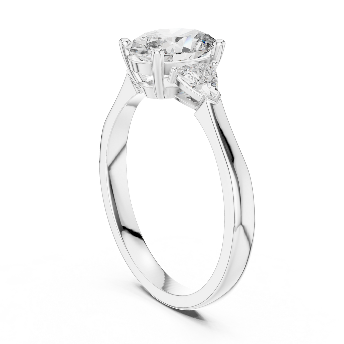 White Gold Oval Cut Diamond Engagement Ring with Tapered Trilliant Stones