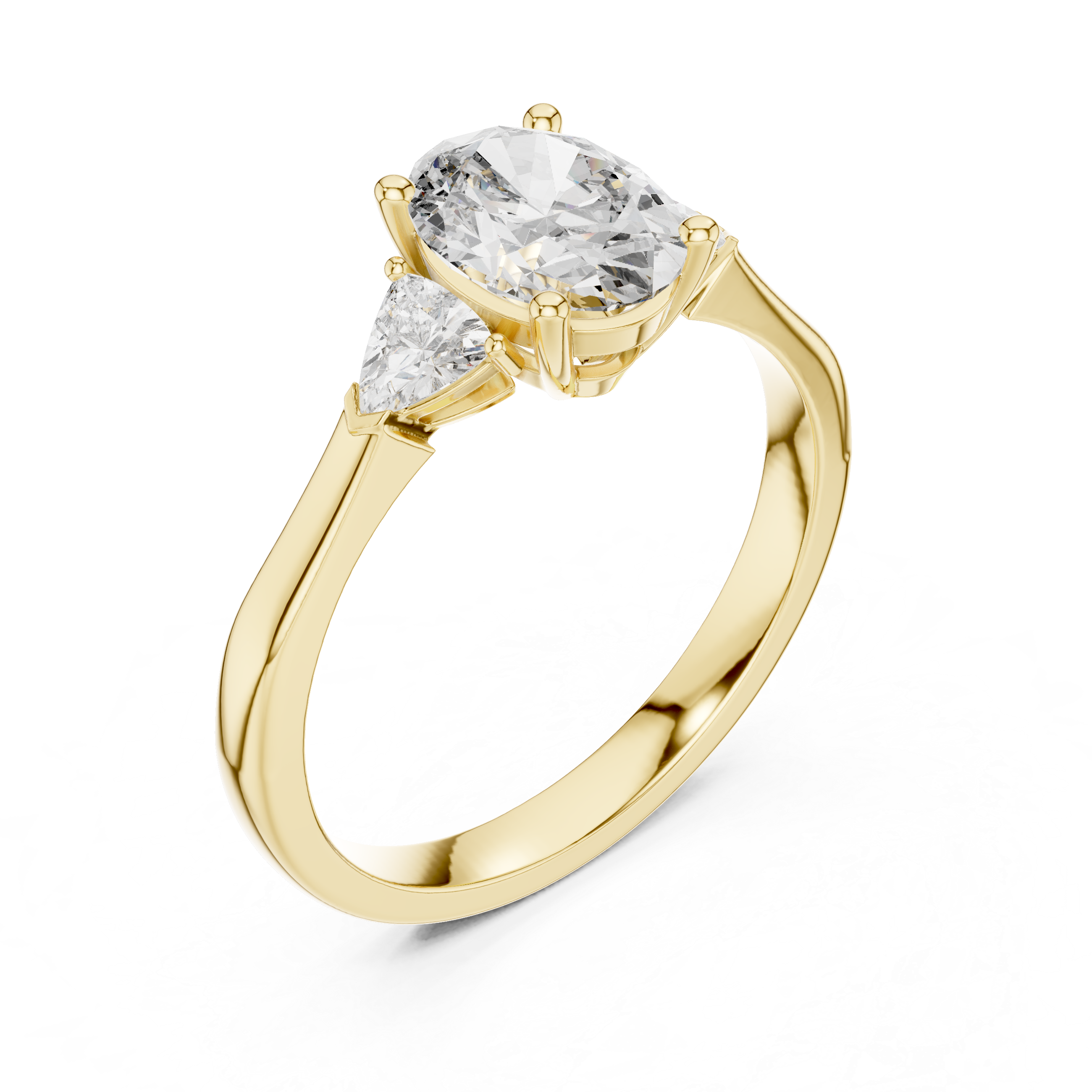 White Gold Oval Cut Diamond Engagement Ring with Tapered Trilliant Stones
