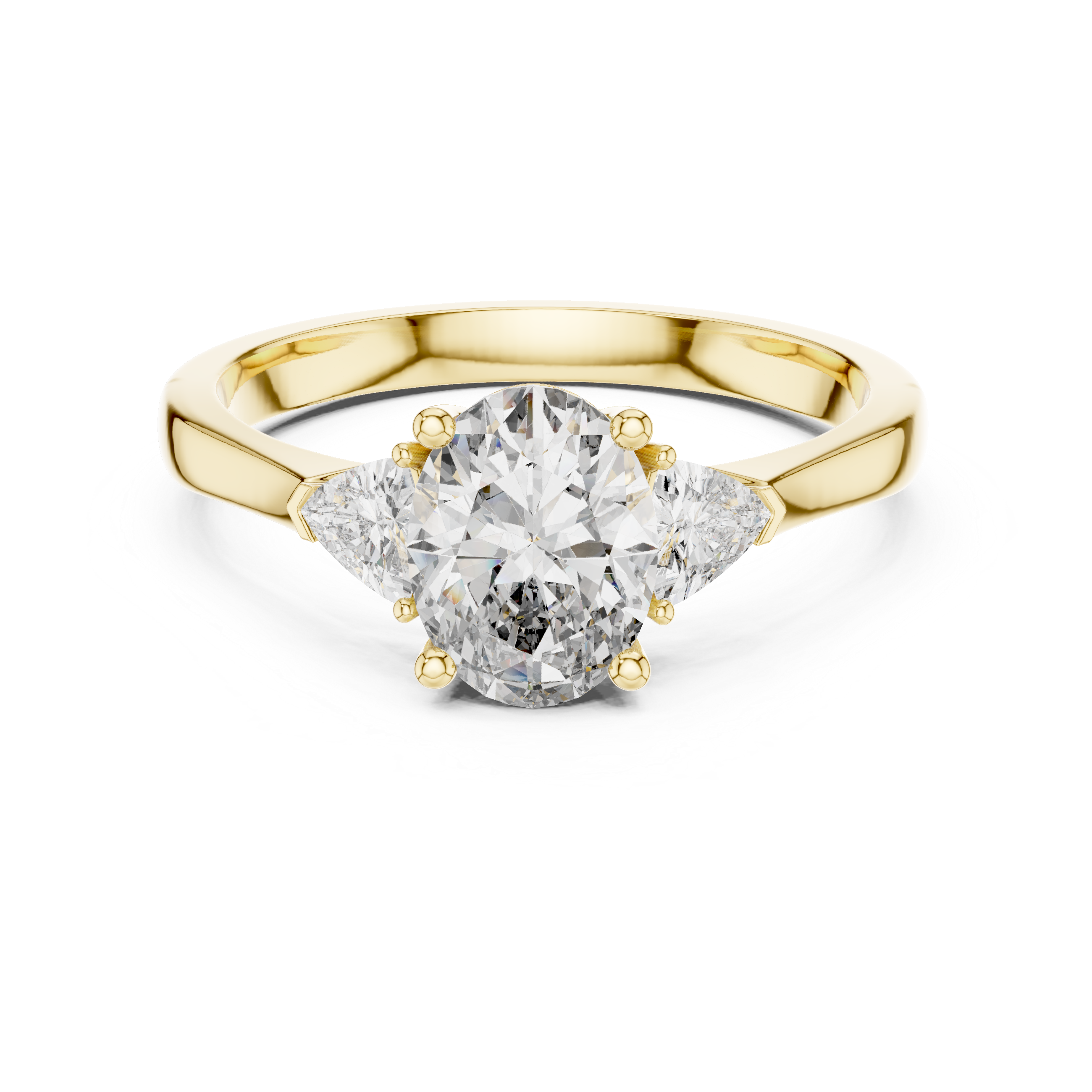 White Gold Oval Cut Diamond Engagement Ring with Tapered Trilliant Stones
