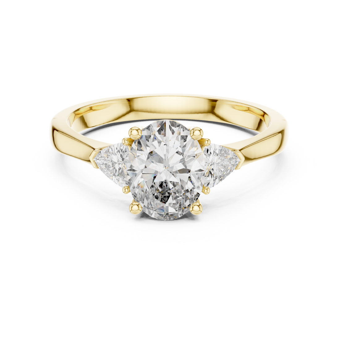 White Gold Oval Cut Diamond Engagement Ring with Tapered Trilliant Stones