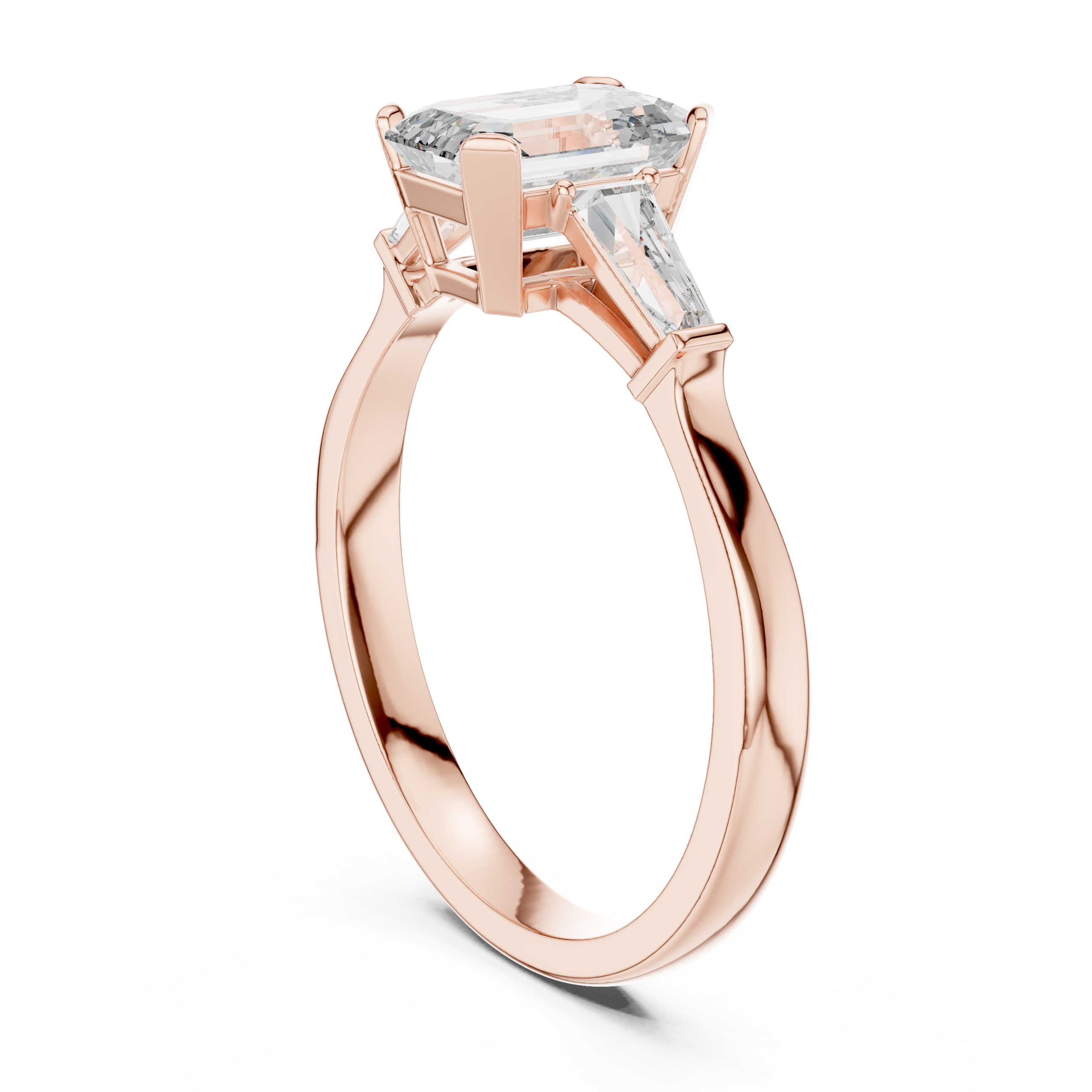 Brilliant Emerald Cut Diamond Three Stone Ring for Engagement