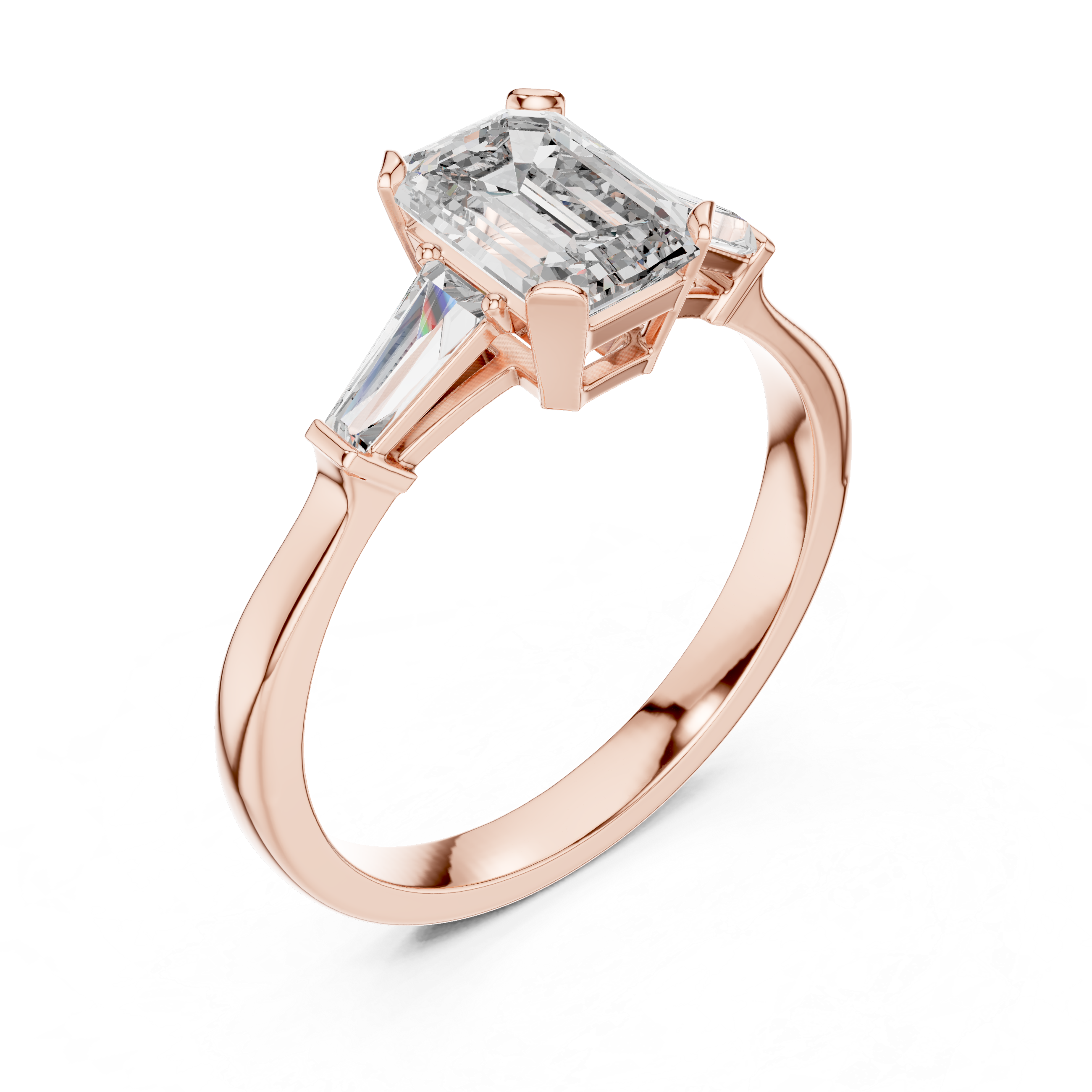 Brilliant Emerald Cut Diamond Three Stone Ring for Engagement