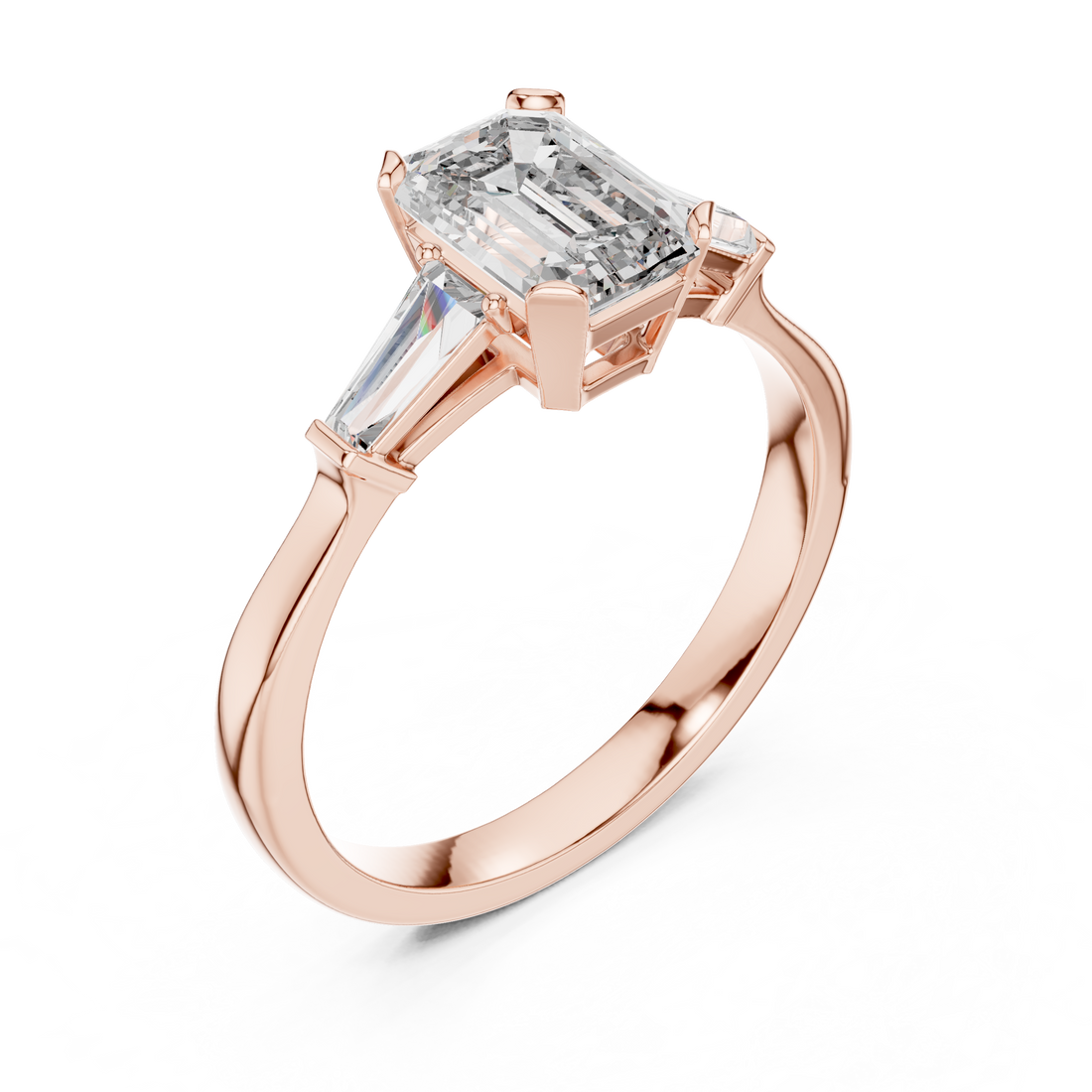 Brilliant Emerald Cut Diamond Three Stone Ring for Engagement