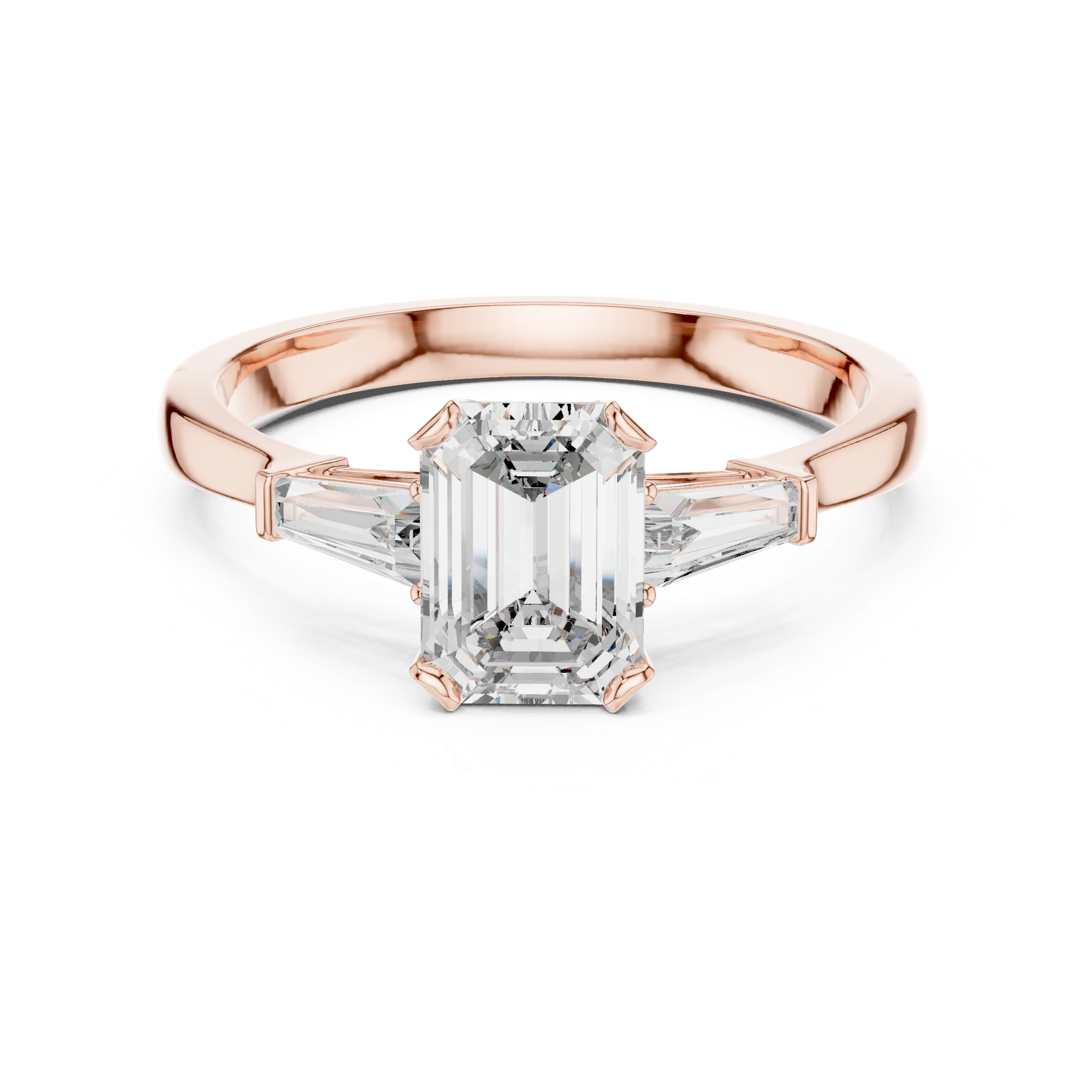 Brilliant Emerald Cut Diamond Three Stone Ring for Engagement