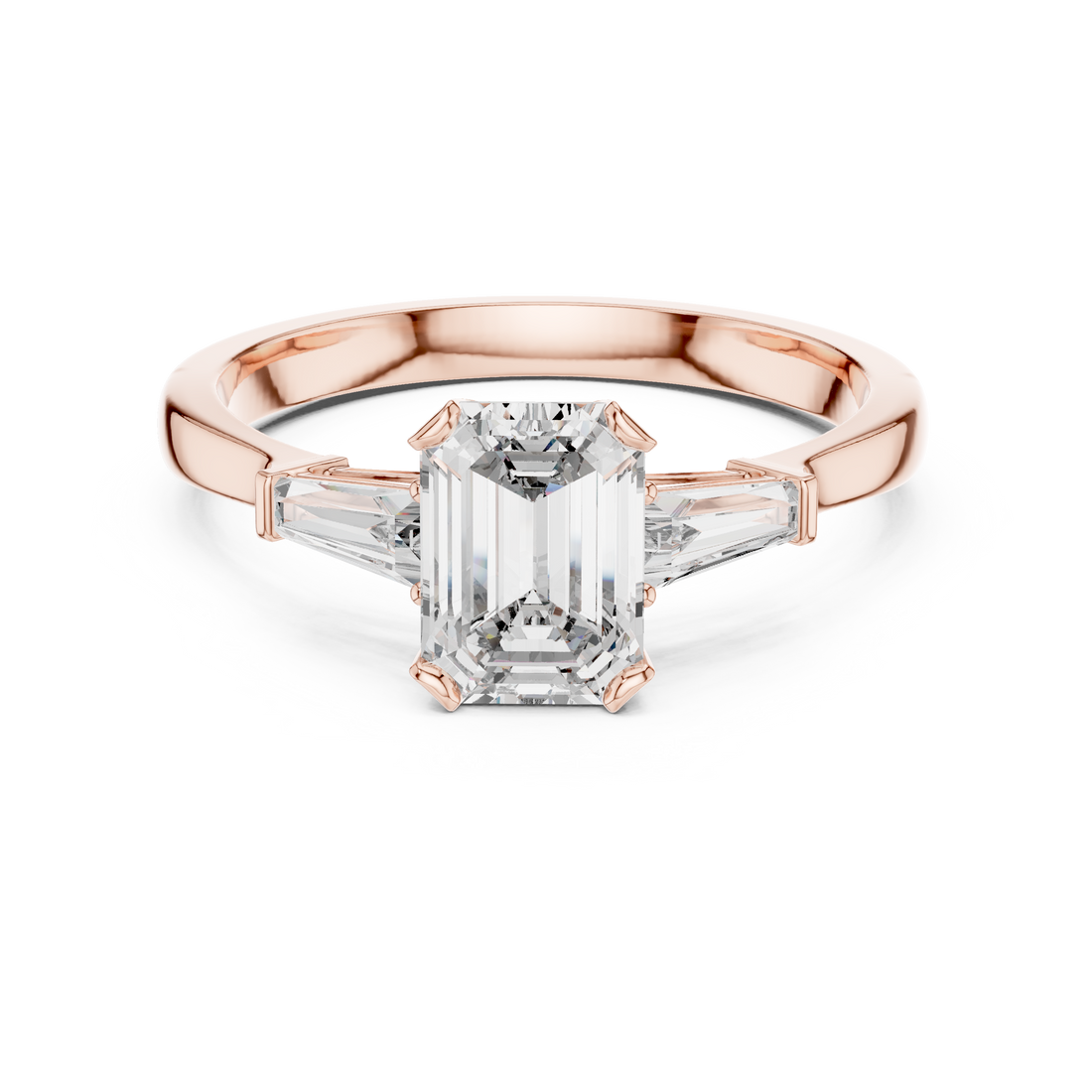 Brilliant Emerald Cut Diamond Three Stone Ring for Engagement