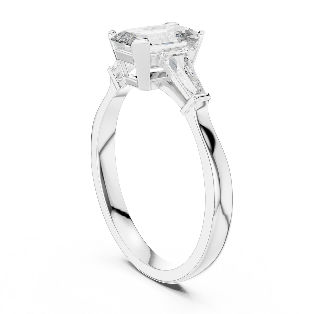 Brilliant Emerald Cut Diamond Three Stone Ring for Engagement