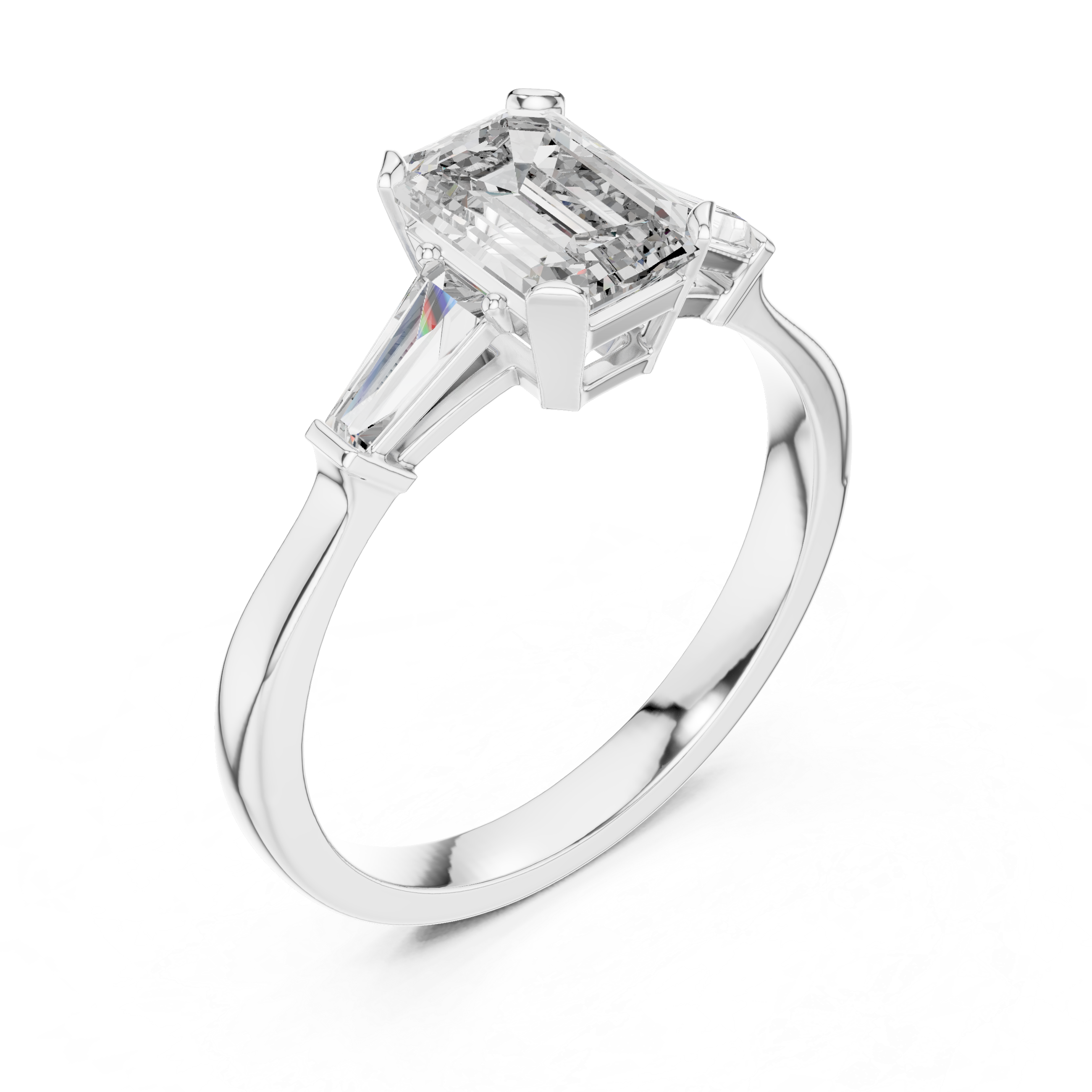 Brilliant Emerald Cut Diamond Three Stone Ring for Engagement