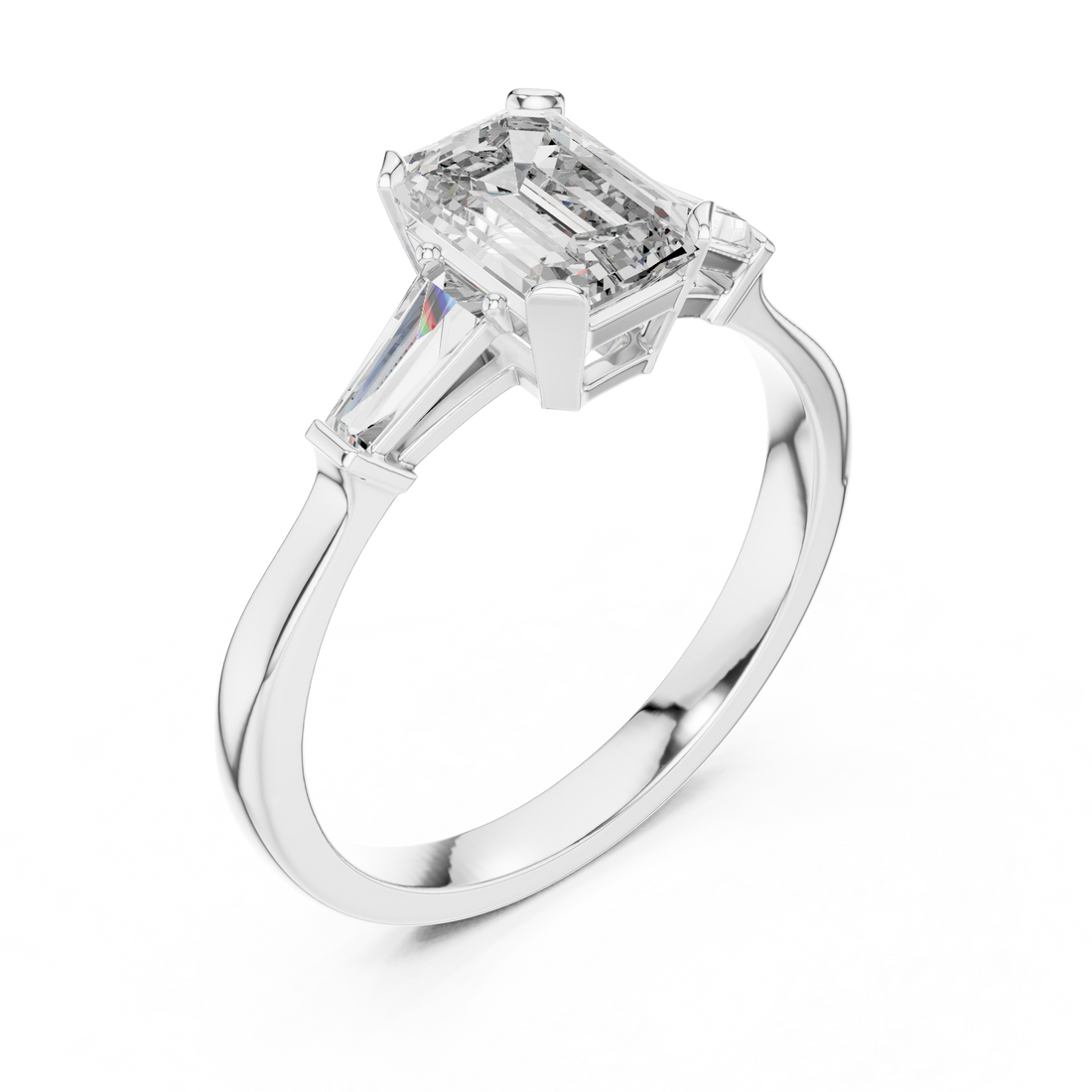 Brilliant Emerald Cut Diamond Three Stone Ring for Engagement
