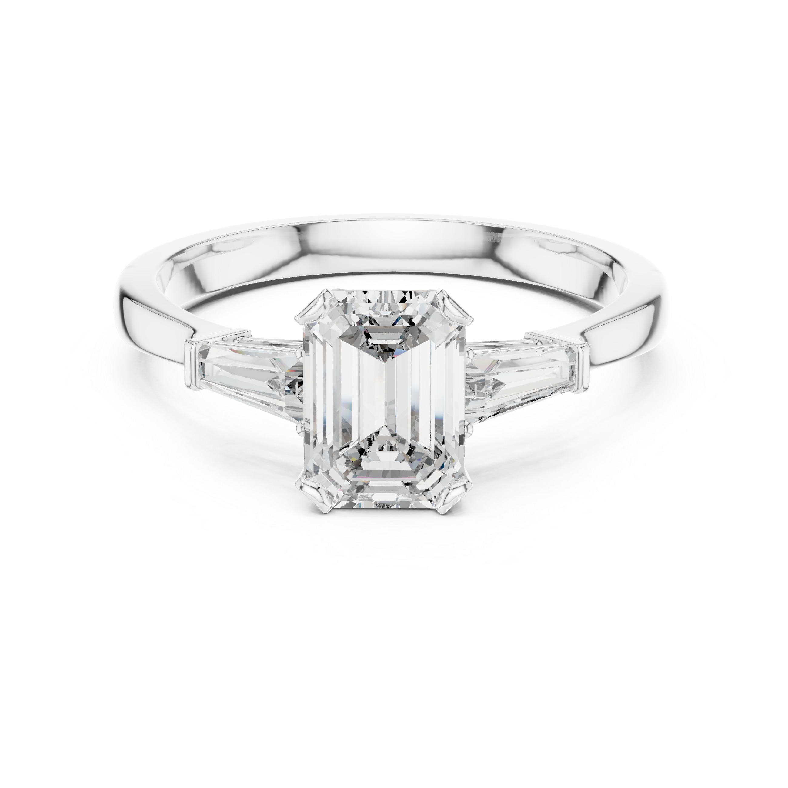 Brilliant Emerald Cut Diamond Three Stone Ring for Engagement