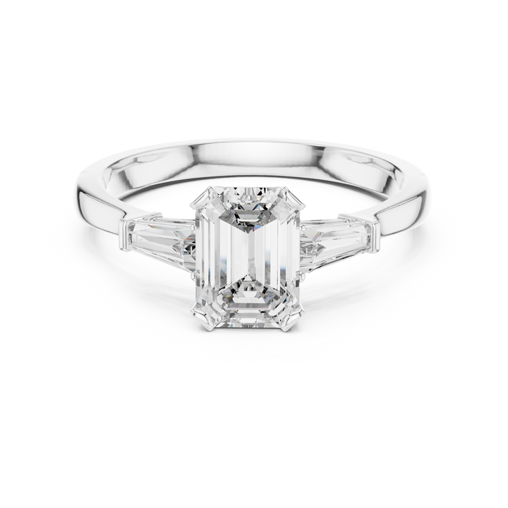 Brilliant Emerald Cut Diamond Three Stone Ring for Engagement