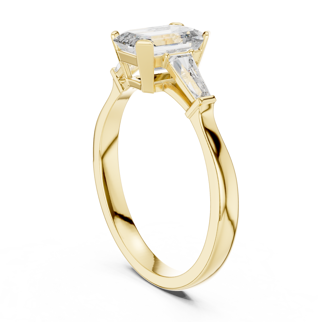 Brilliant Emerald Cut Diamond Three Stone Ring for Engagement