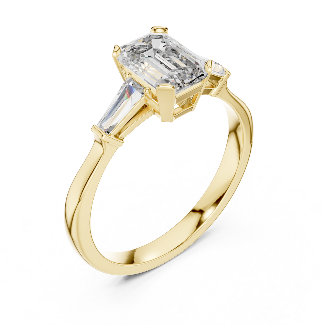 Brilliant Emerald Cut Diamond Three Stone Ring for Engagement