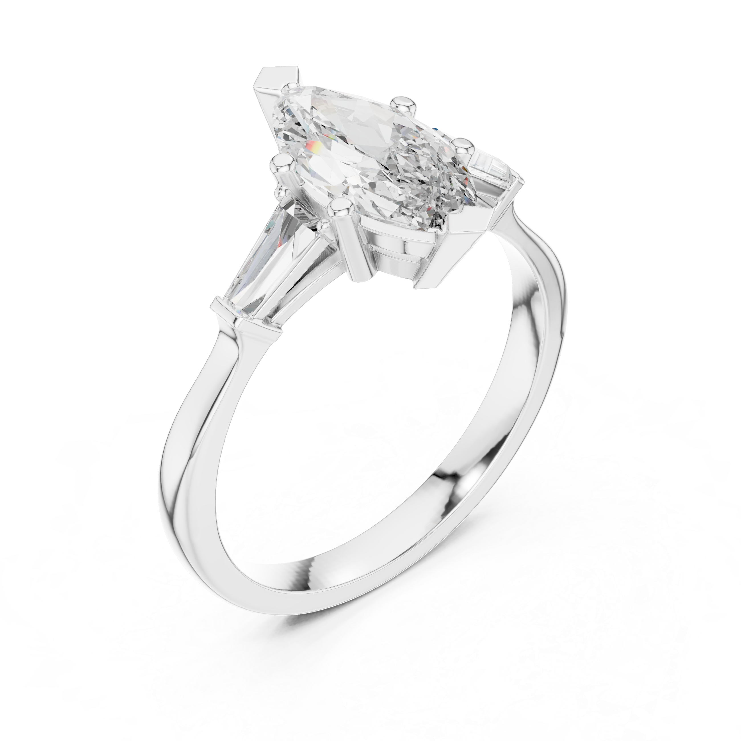 Sophisticated Marquise Cut Diamond Ring – Polished White Gold Finish