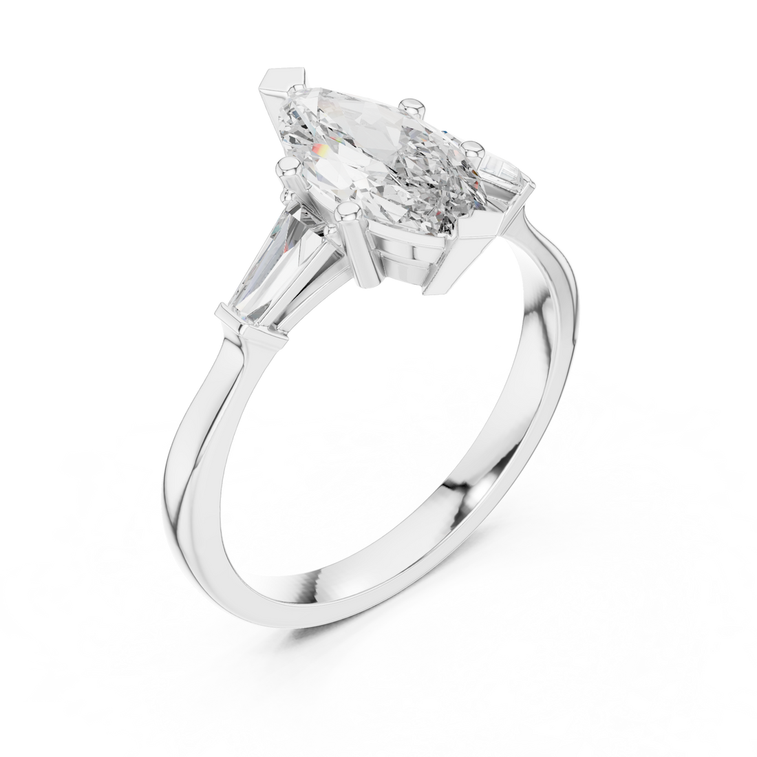 Sophisticated Marquise Cut Diamond Ring – Polished White Gold Finish