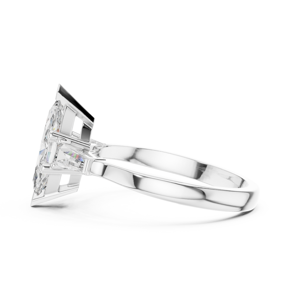 Sophisticated Marquise Cut Diamond Ring – Polished White Gold Finish