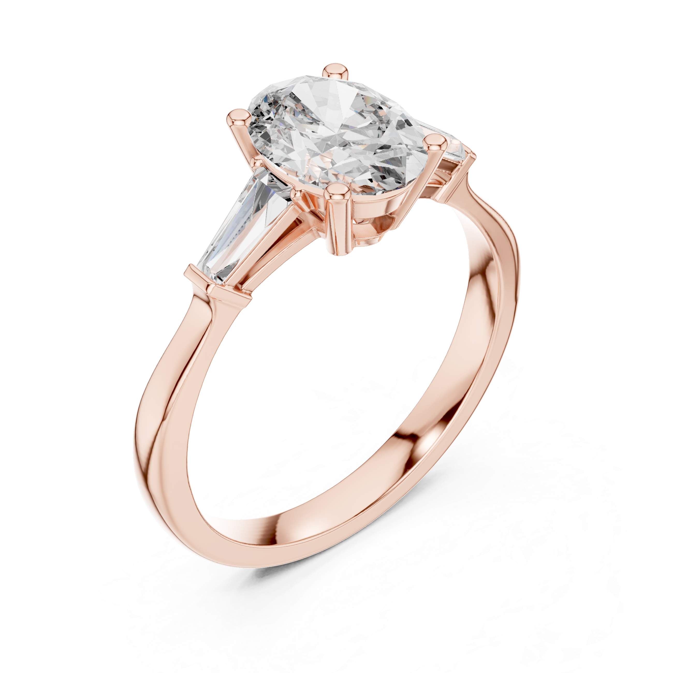 Oval Diamond Engagement Ring with Custom Baguette Side Stones for Women