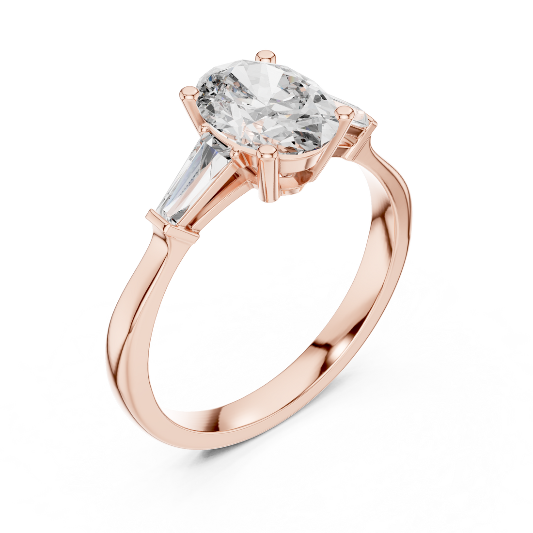 Oval Diamond Engagement Ring with Custom Baguette Side Stones for Women