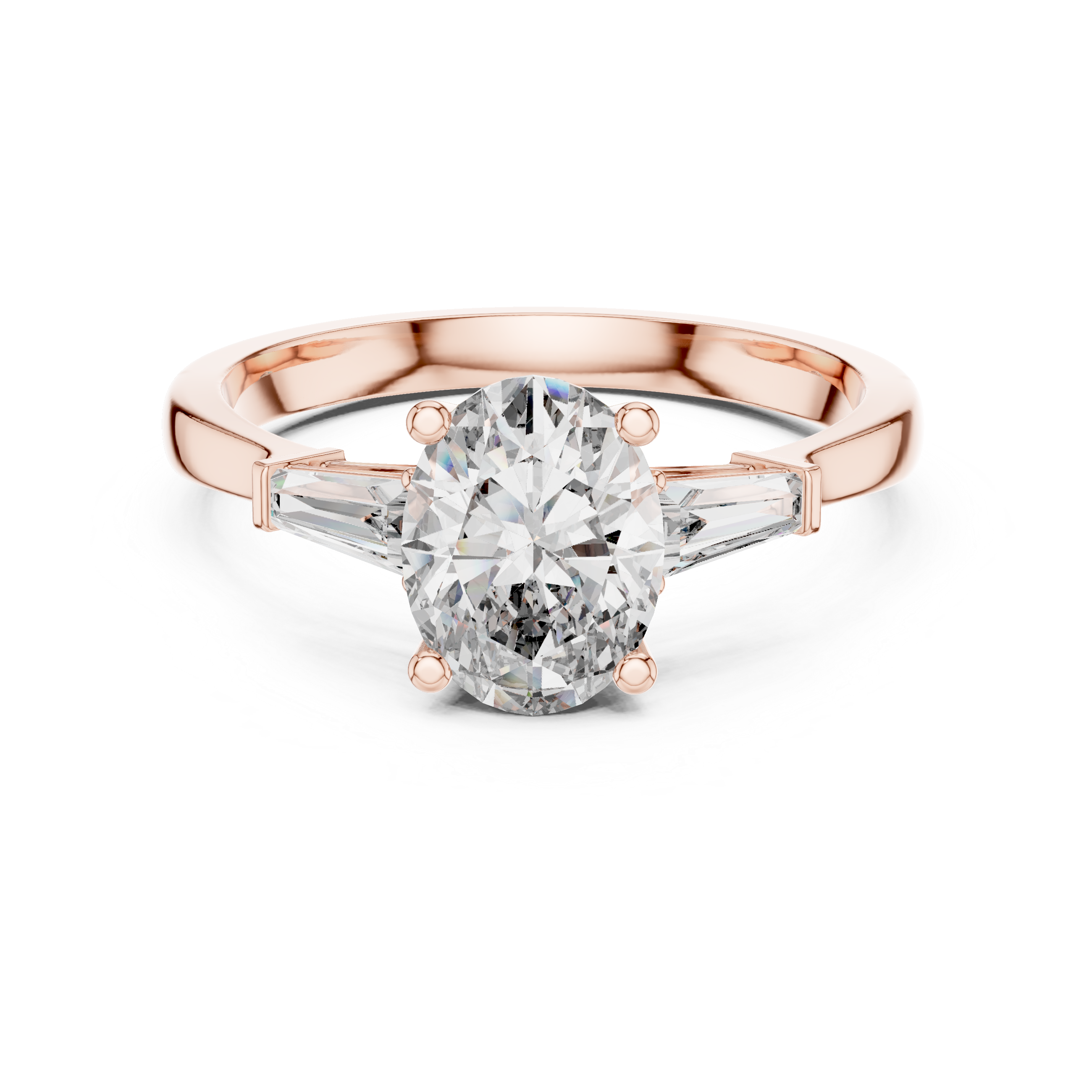 Oval Diamond Engagement Ring with Custom Baguette Side Stones for Women