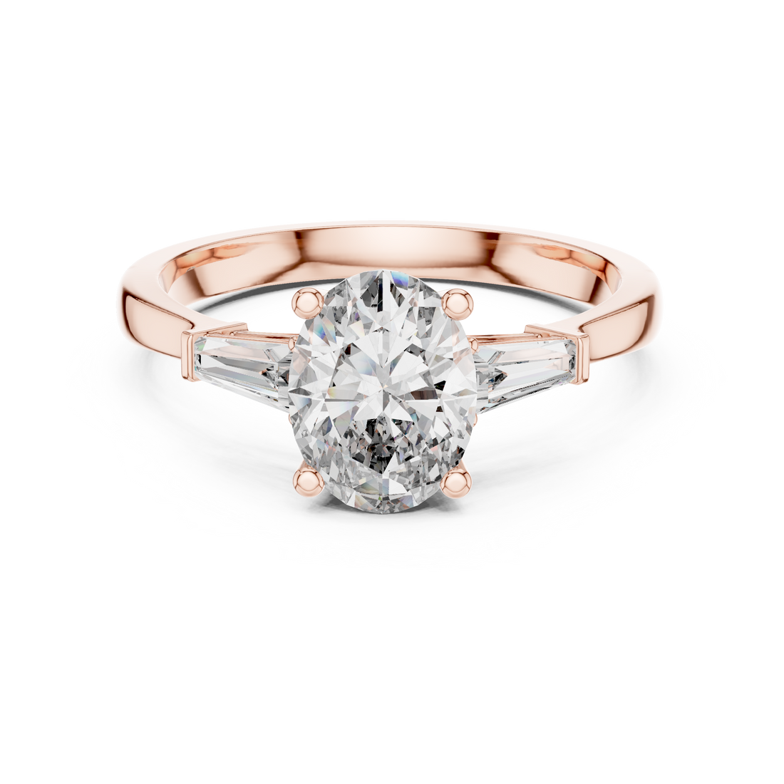 Oval Diamond Engagement Ring with Custom Baguette Side Stones for Women