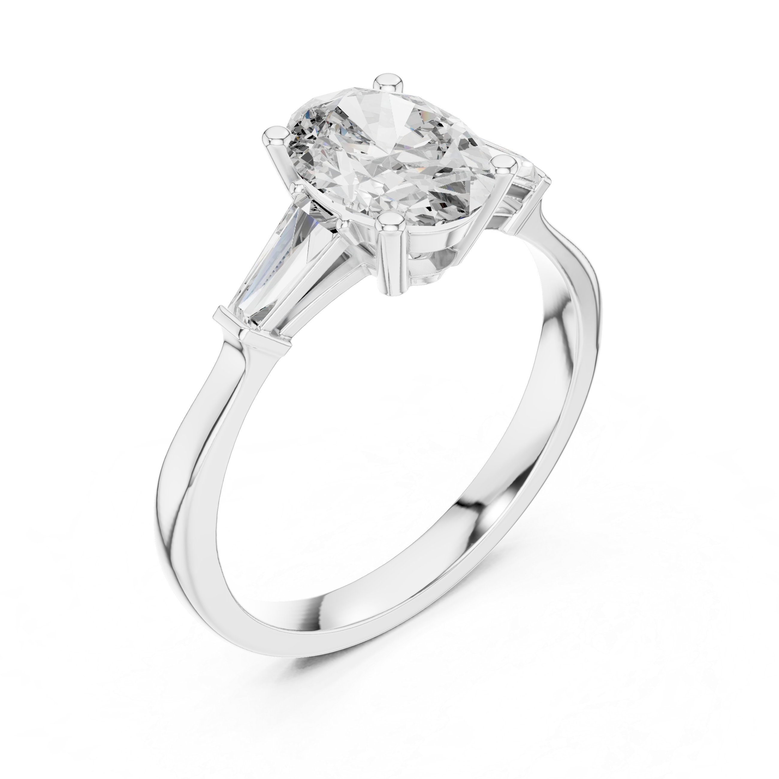Oval Diamond Engagement Ring with Custom Baguette Side Stones for Women