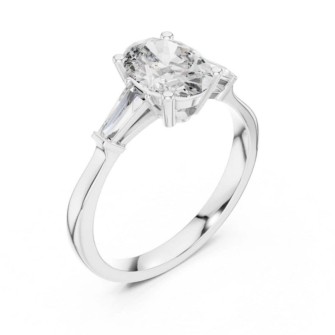 Oval Diamond Engagement Ring with Custom Baguette Side Stones for Women