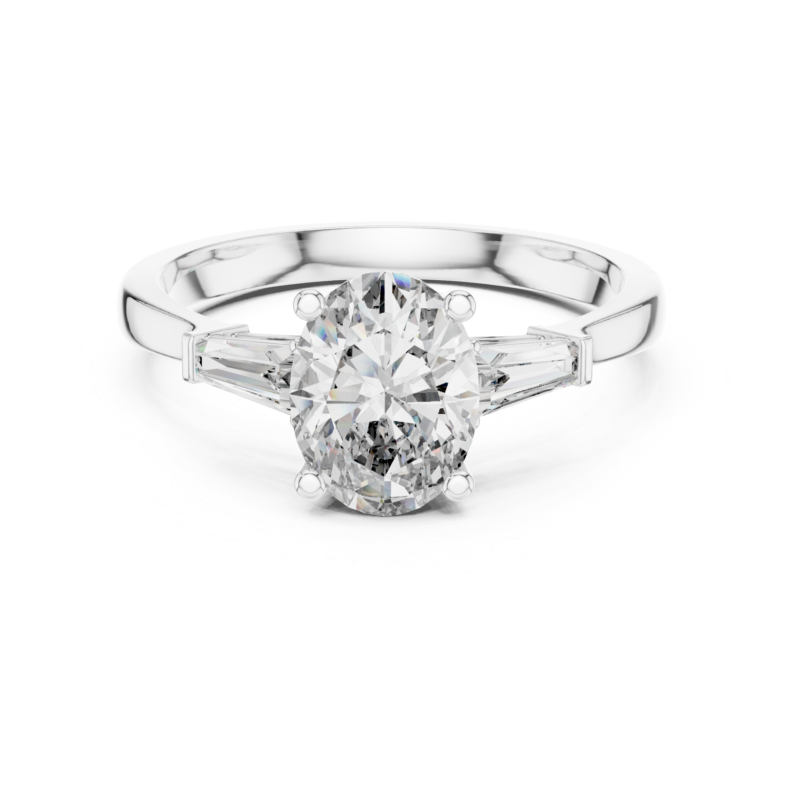 Oval Diamond Engagement Ring with Custom Baguette Side Stones for Women