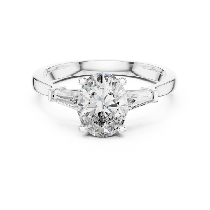 Oval Diamond Engagement Ring with Custom Baguette Side Stones for Women