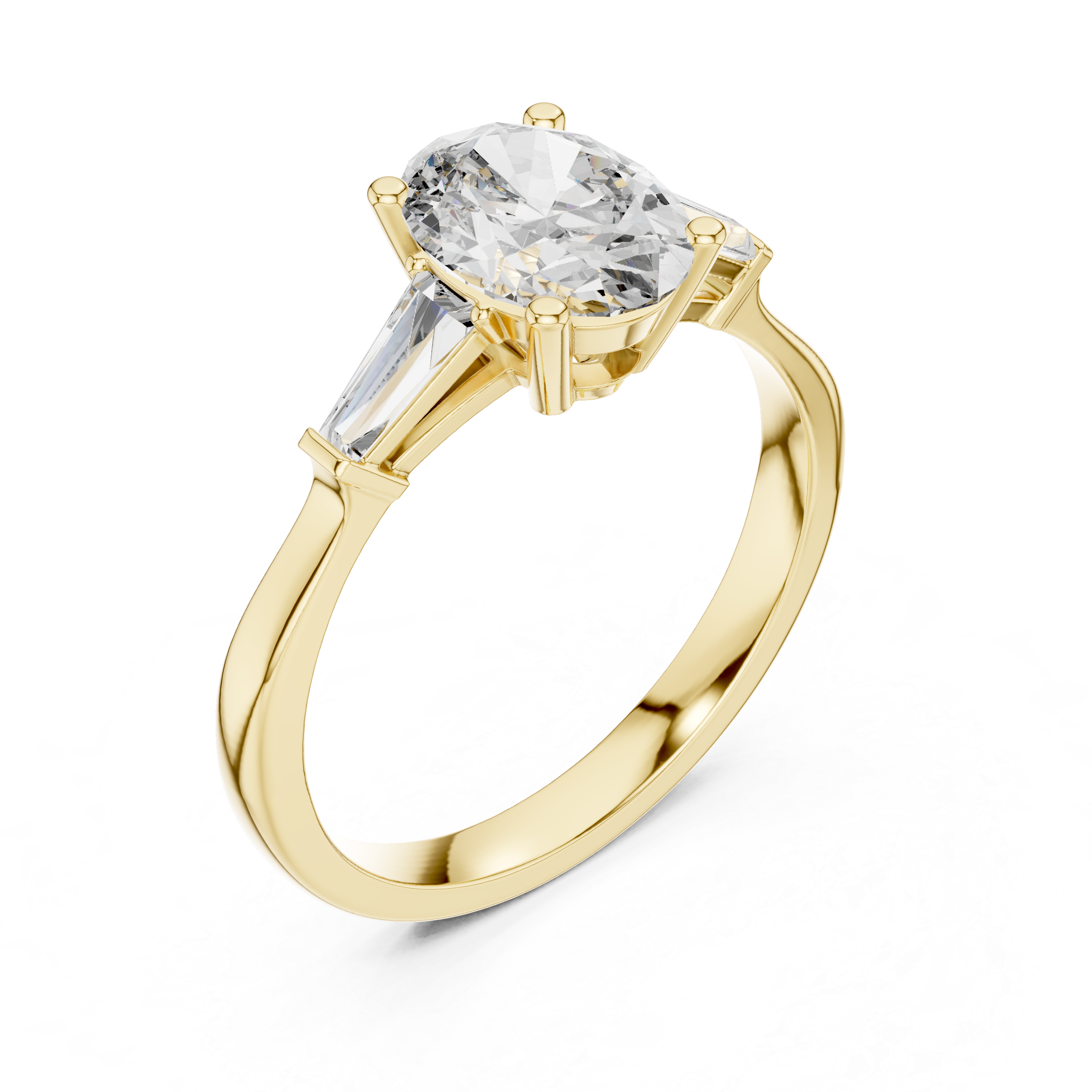 Oval Diamond Engagement Ring with Custom Baguette Side Stones for Women