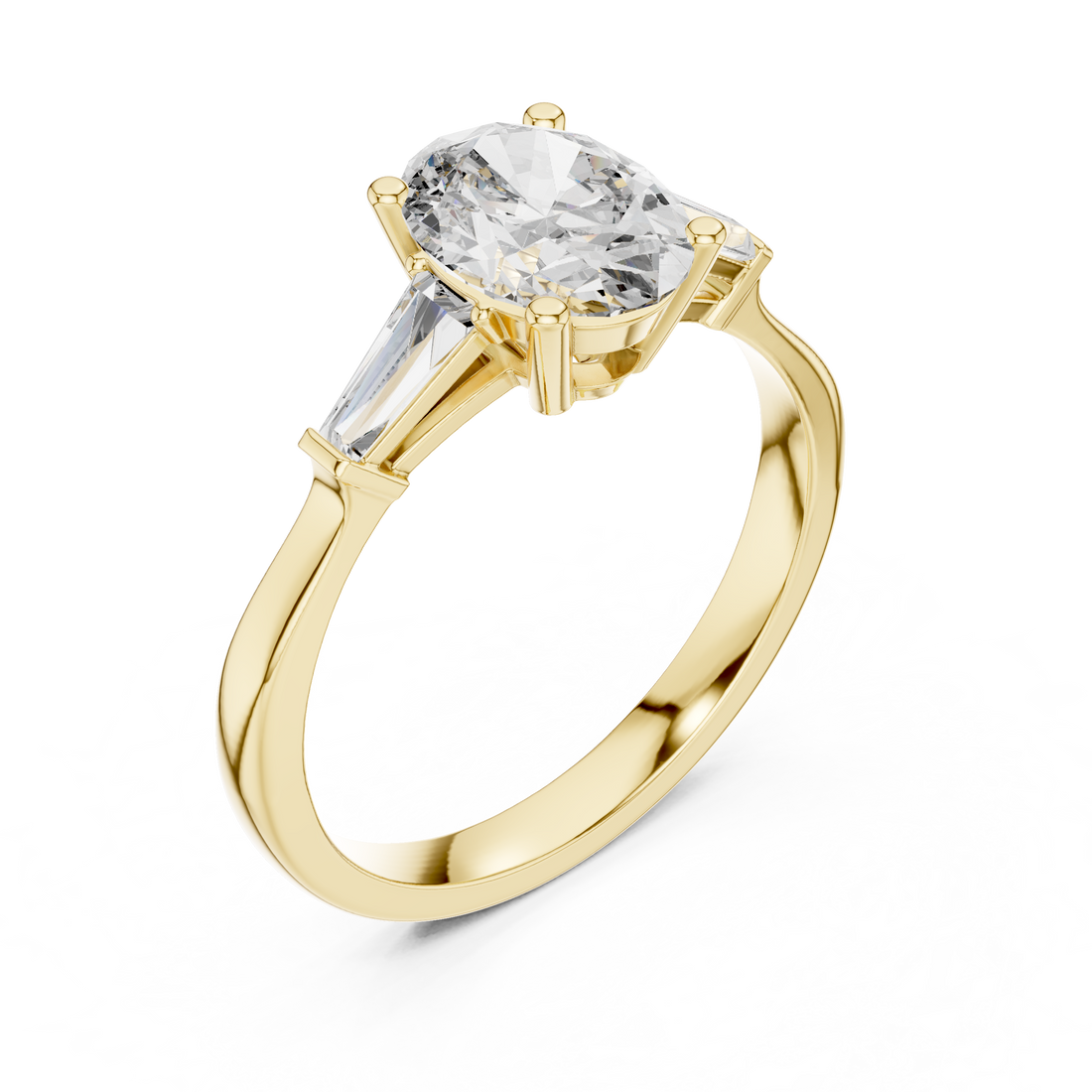 Oval Diamond Engagement Ring with Custom Baguette Side Stones for Women