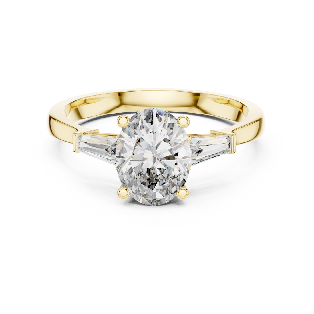 Oval Diamond Engagement Ring with Custom Baguette Side Stones for Women