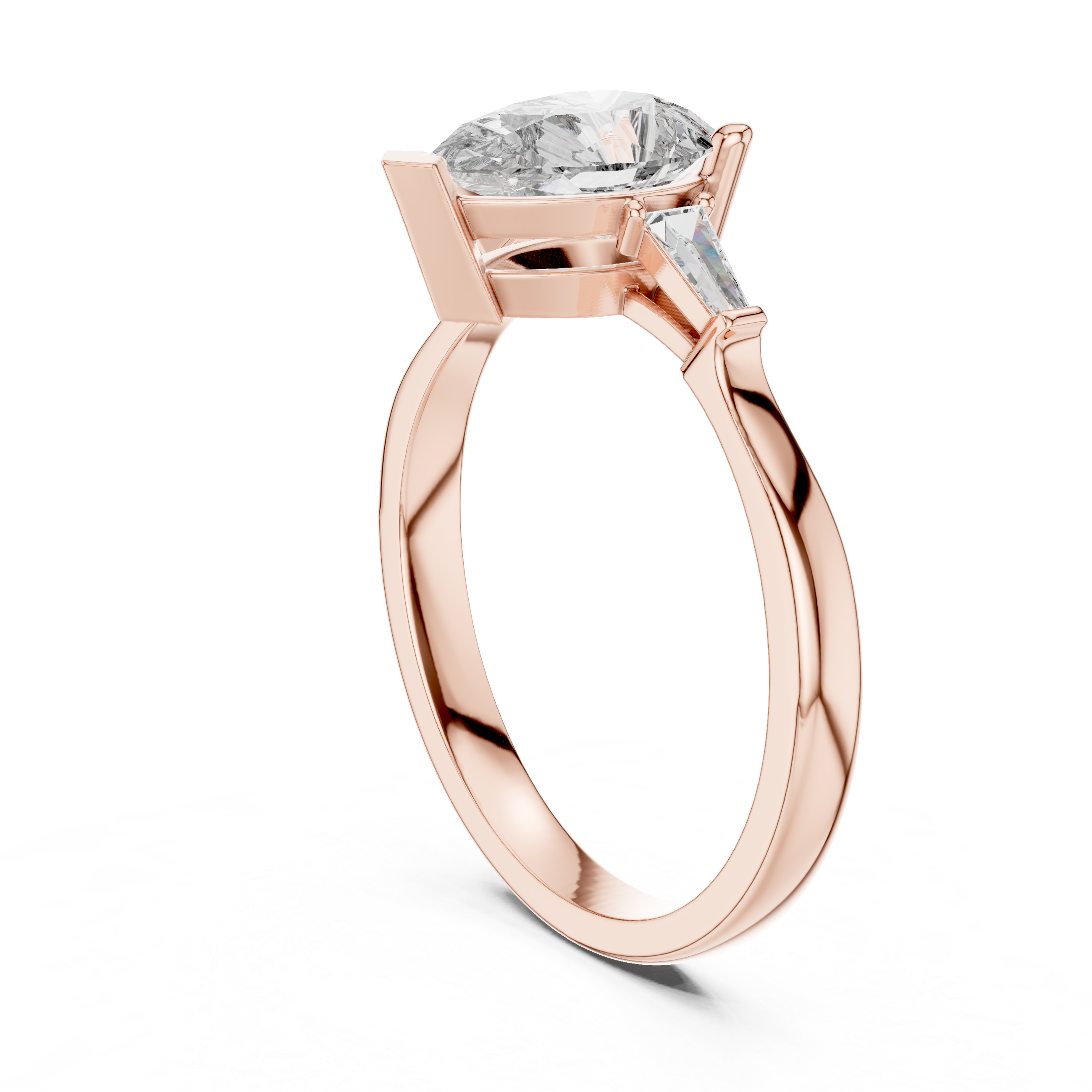 Timeless Pear Diamond Ring with Custom Baguette Side Stones Setting