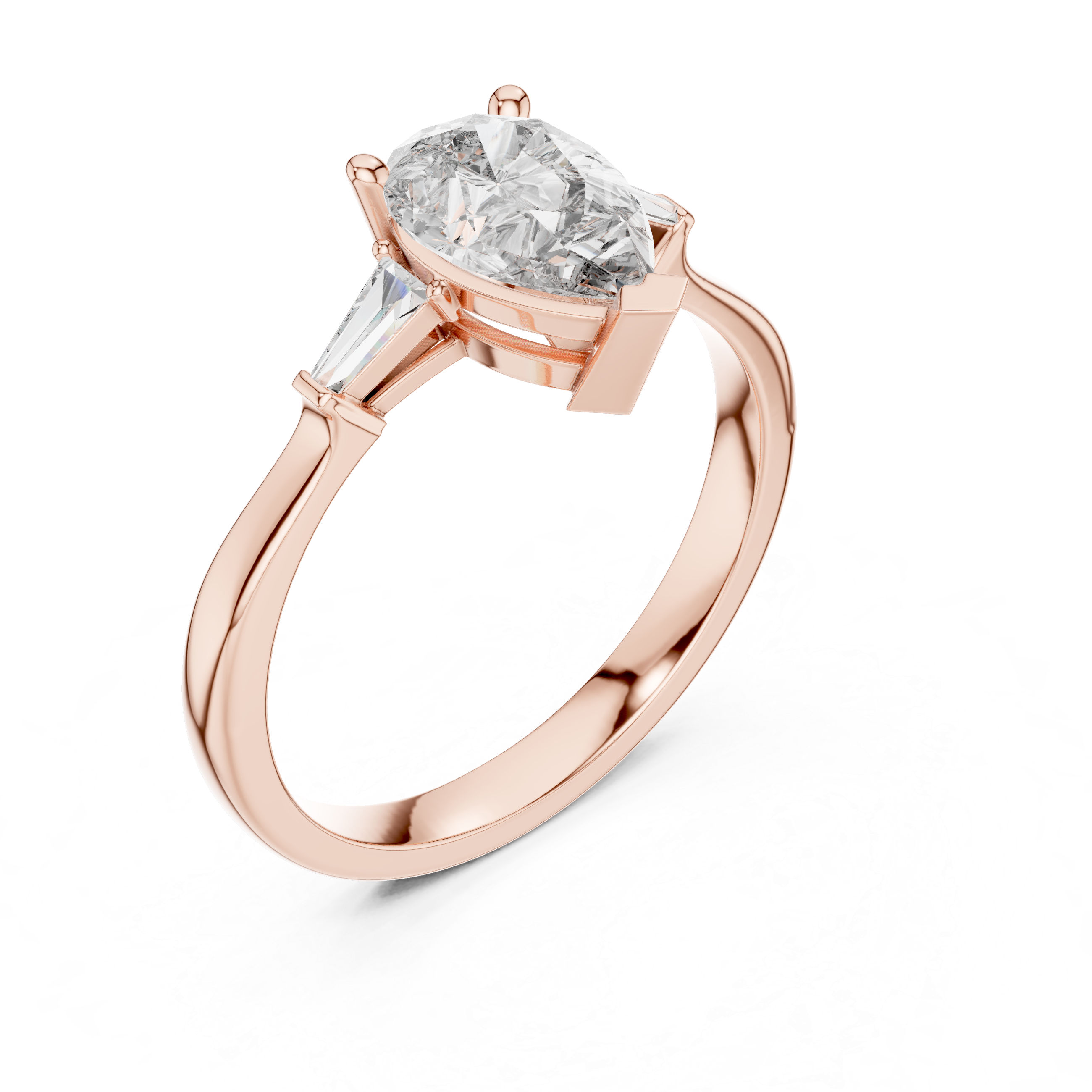 Timeless Pear Diamond Ring with Custom Baguette Side Stones Setting