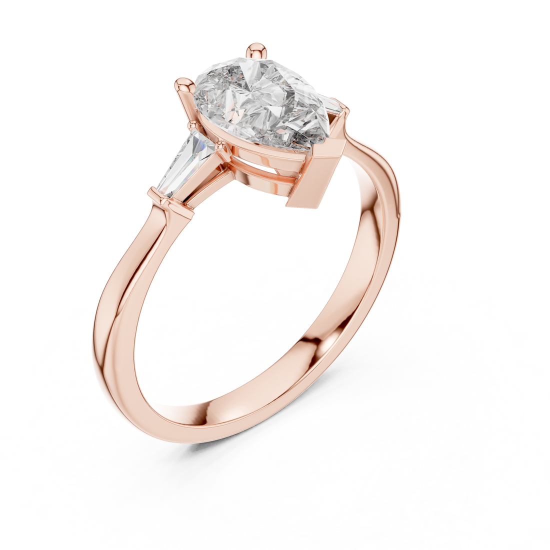 Timeless Pear Diamond Ring with Custom Baguette Side Stones Setting