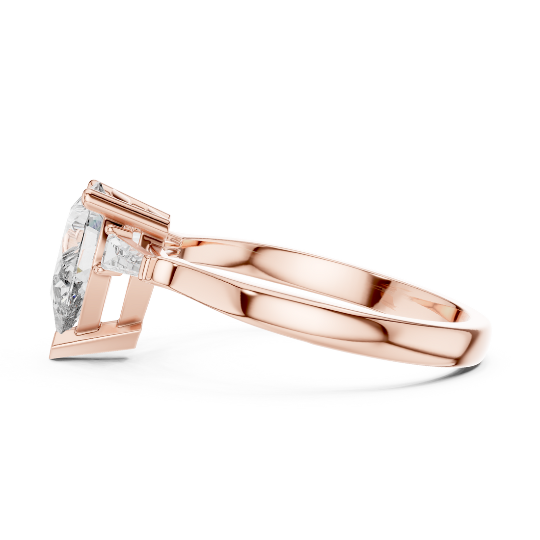 Timeless Pear Diamond Ring with Custom Baguette Side Stones Setting