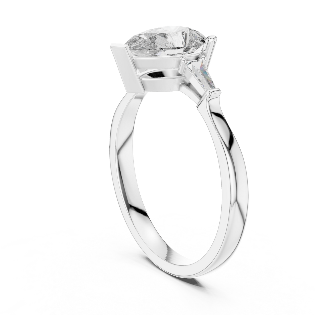 Timeless Pear Diamond Ring with Custom Baguette Side Stones Setting