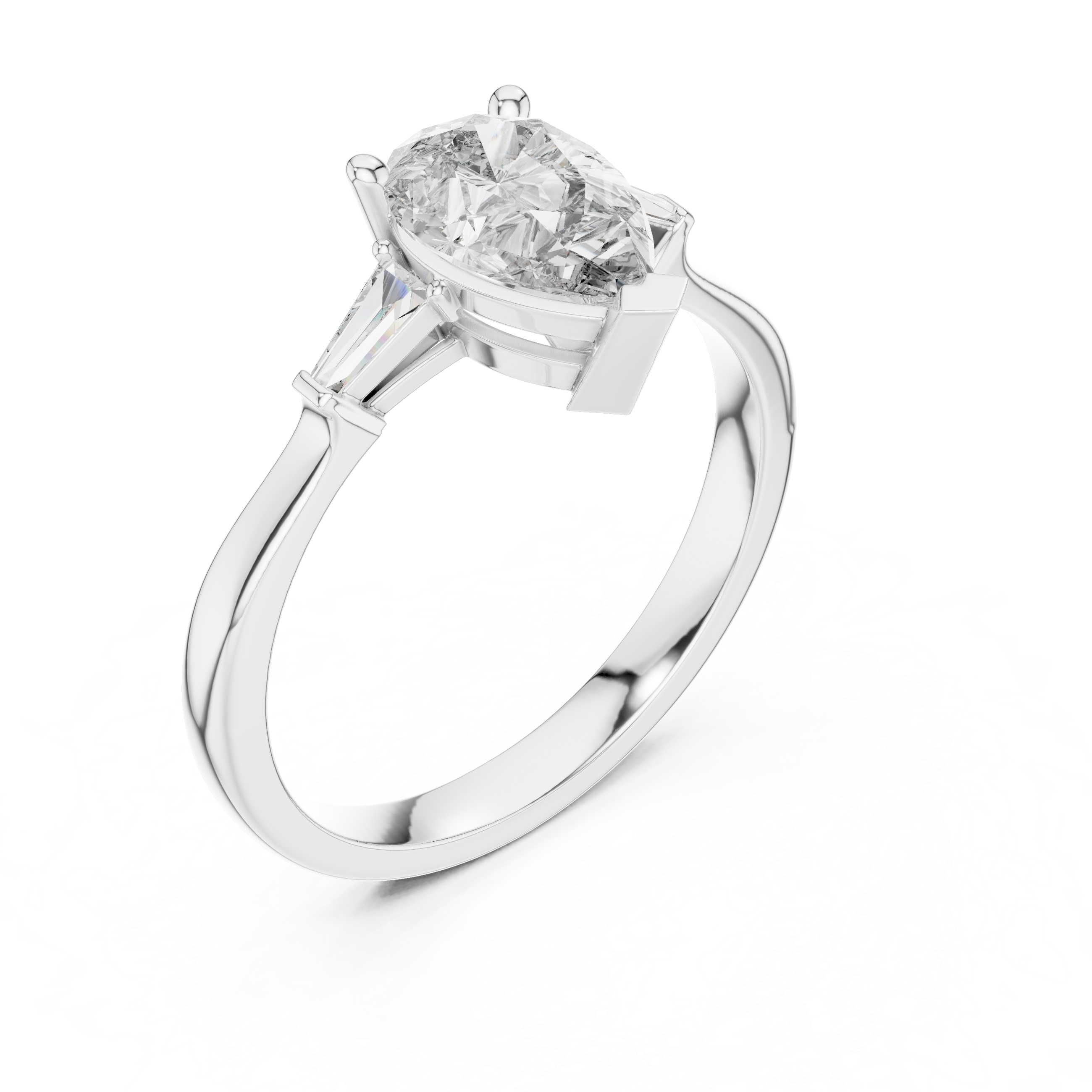 Timeless Pear Diamond Ring with Custom Baguette Side Stones Setting
