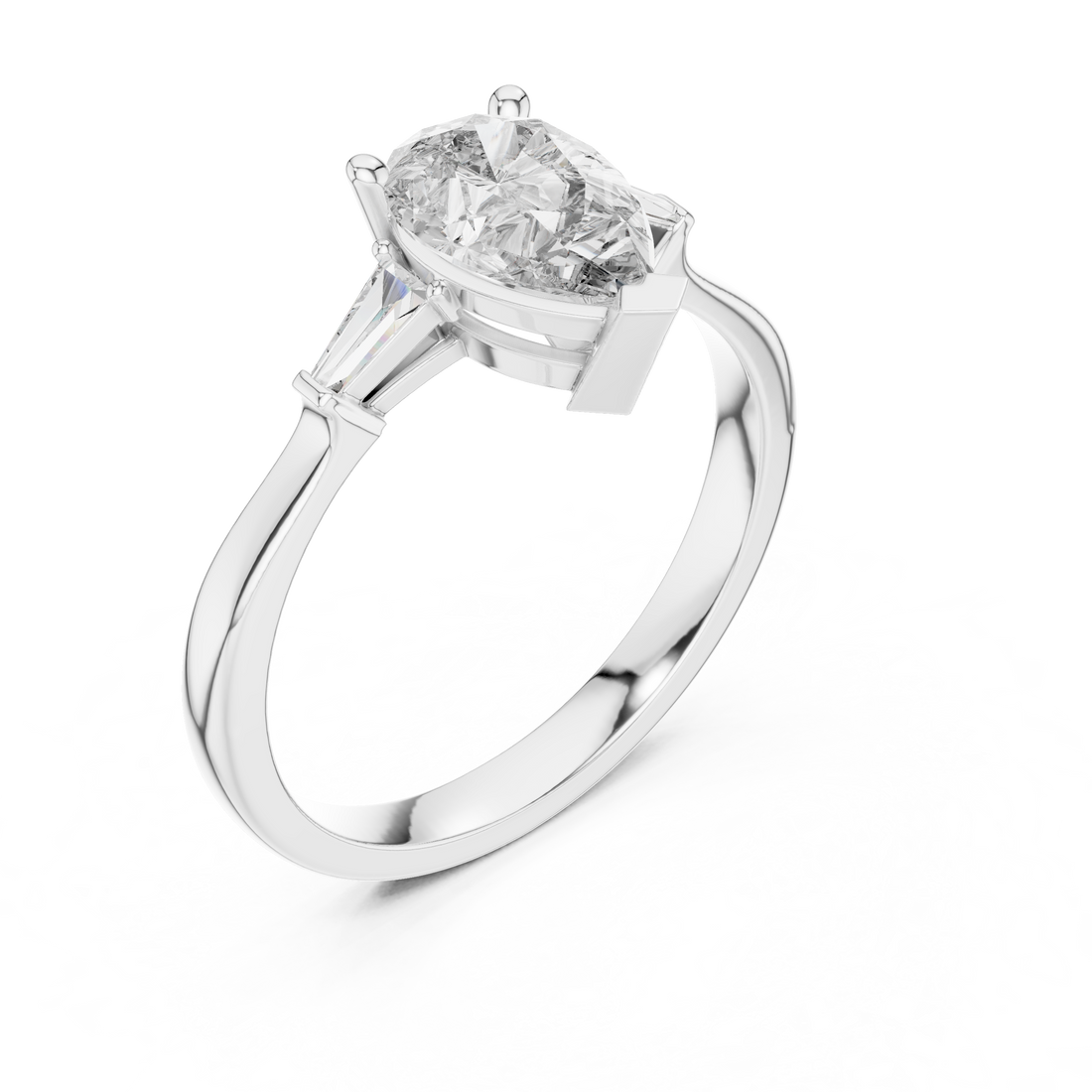 Timeless Pear Diamond Ring with Custom Baguette Side Stones Setting
