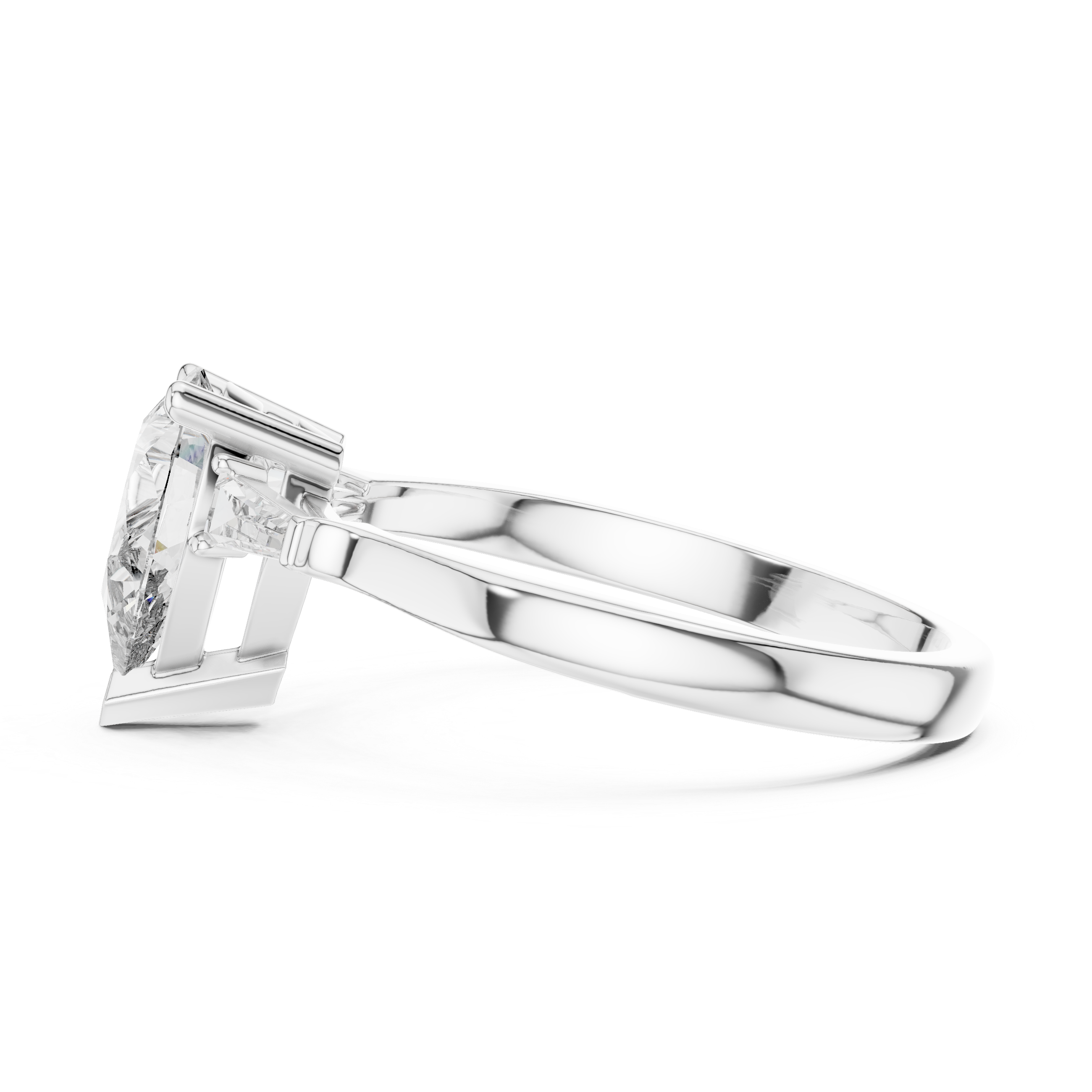 Timeless Pear Diamond Ring with Custom Baguette Side Stones Setting