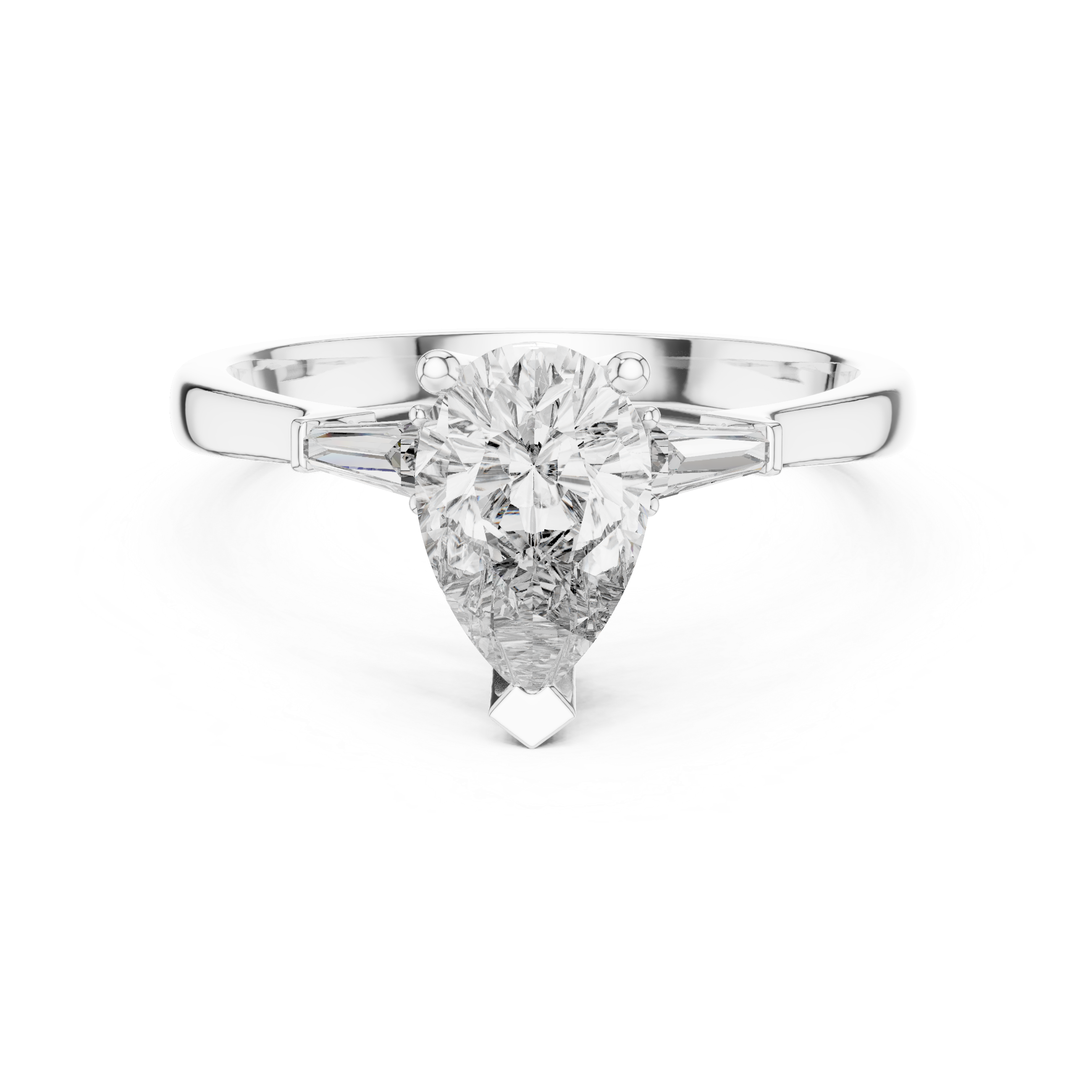 Timeless Pear Diamond Ring with Custom Baguette Side Stones Setting