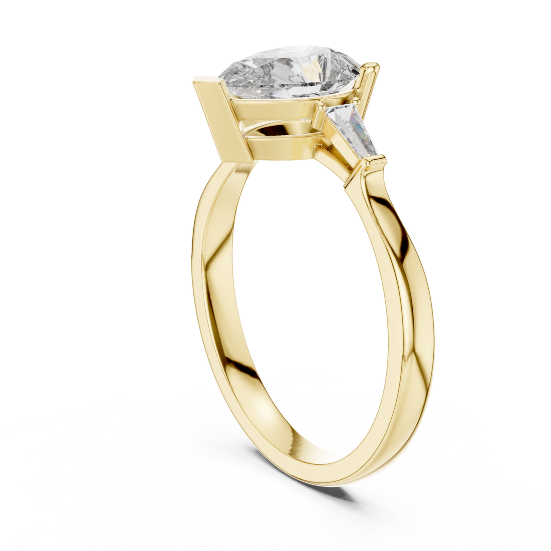 Timeless Pear Diamond Ring with Custom Baguette Side Stones Setting