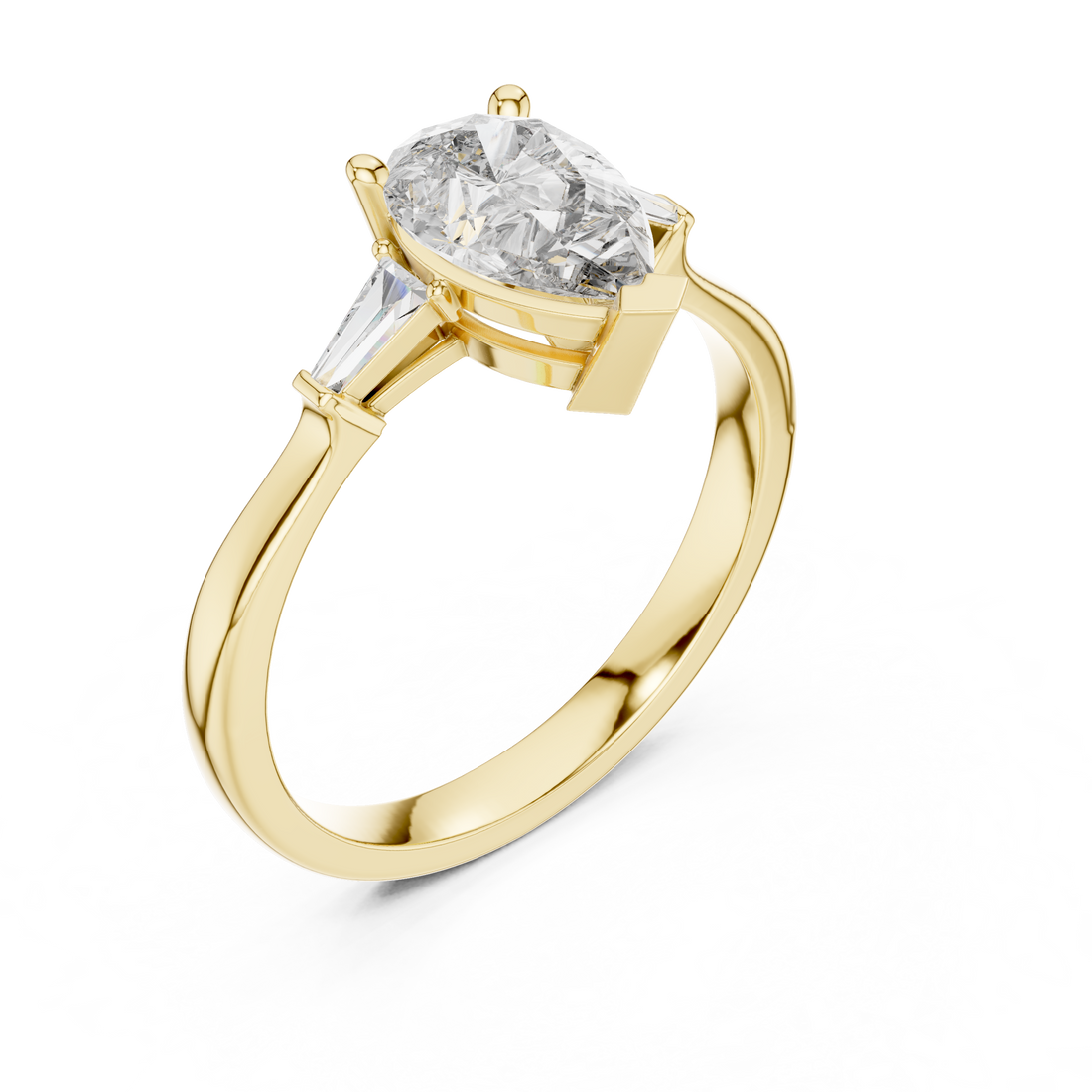 Timeless Pear Diamond Ring with Custom Baguette Side Stones Setting