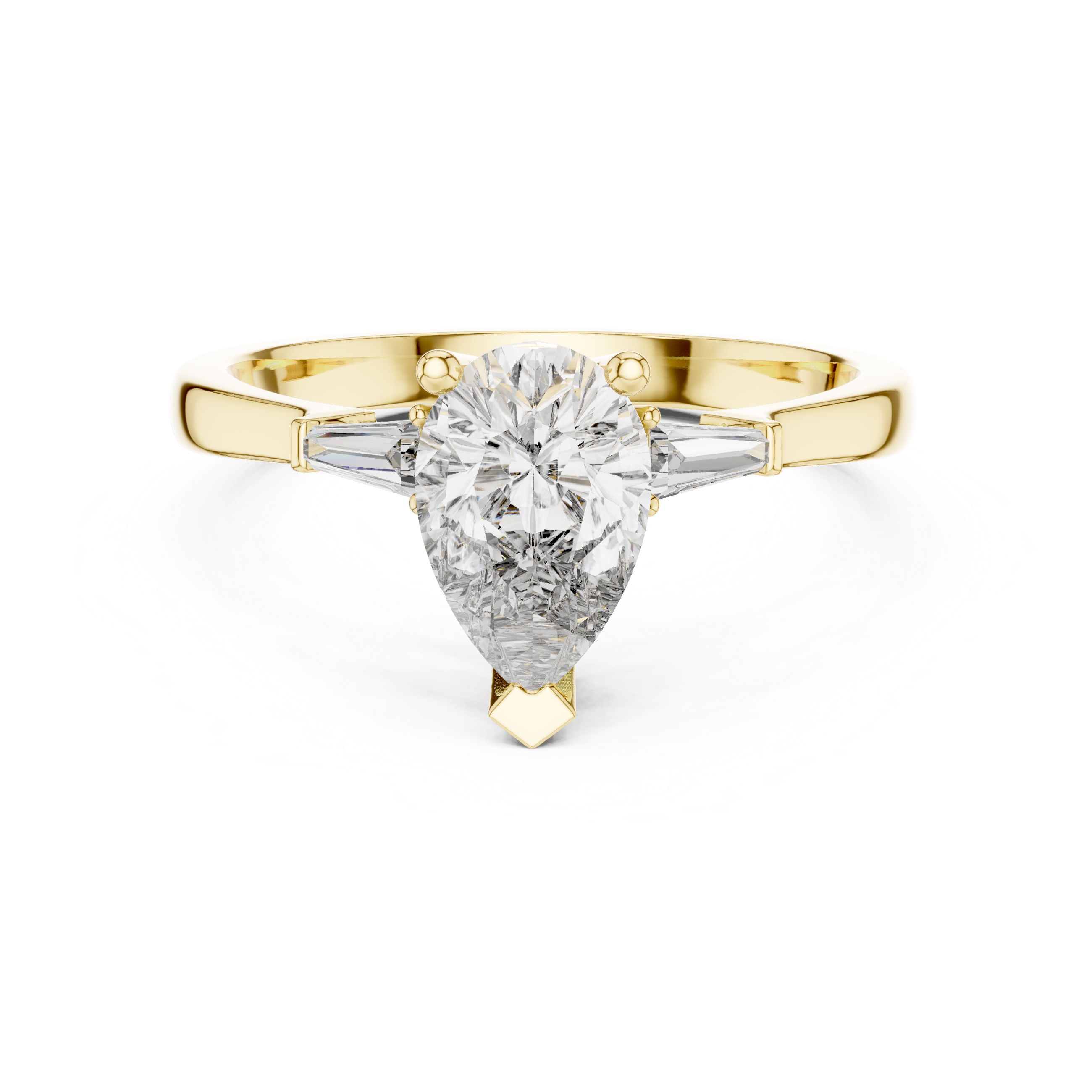 Timeless Pear Diamond Ring with Custom Baguette Side Stones Setting