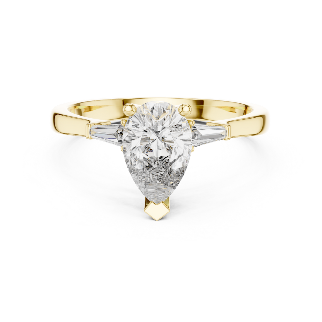 Timeless Pear Diamond Ring with Custom Baguette Side Stones Setting