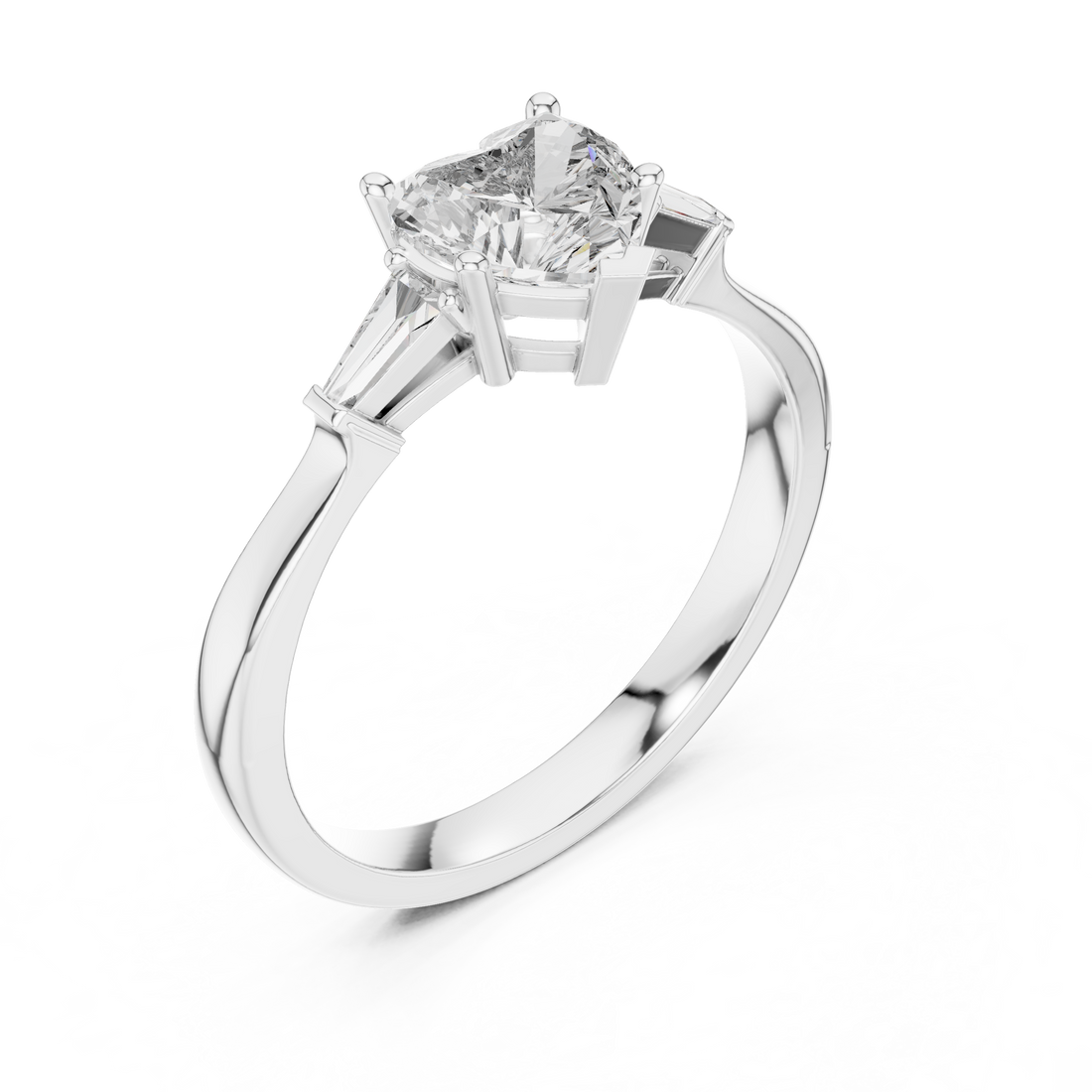 Heart Cut Diamond Three Stone Engagement Ring in White Gold