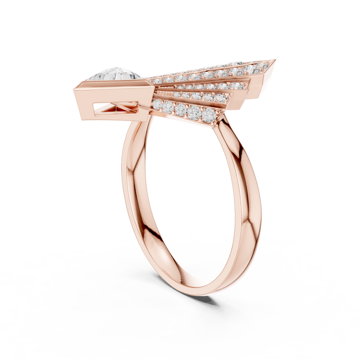 Geometric Diamond Statement Ring with Trillion Cut Center - Bridesmaid Gift