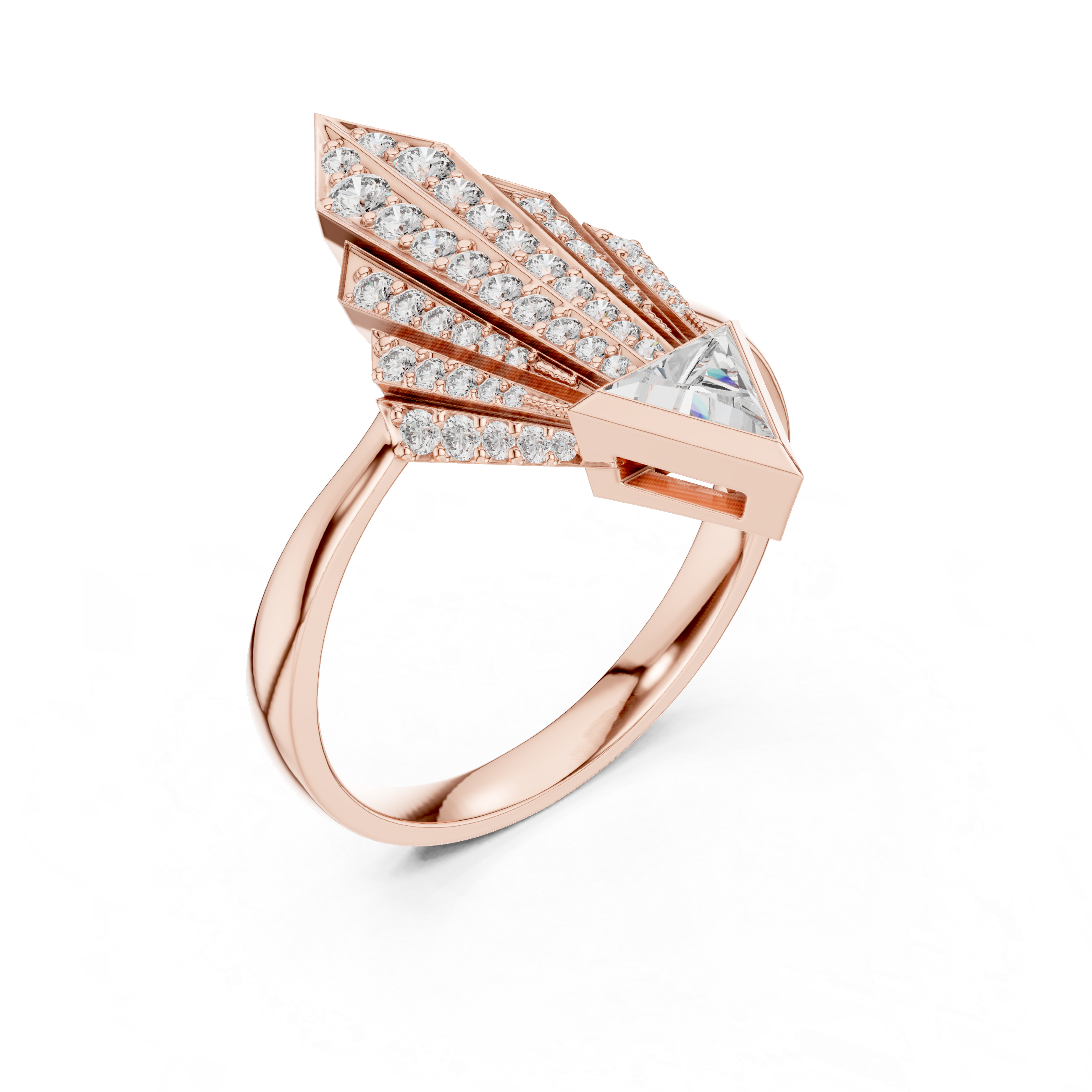Geometric Diamond Statement Ring with Trillion Cut Center - Bridesmaid Gift