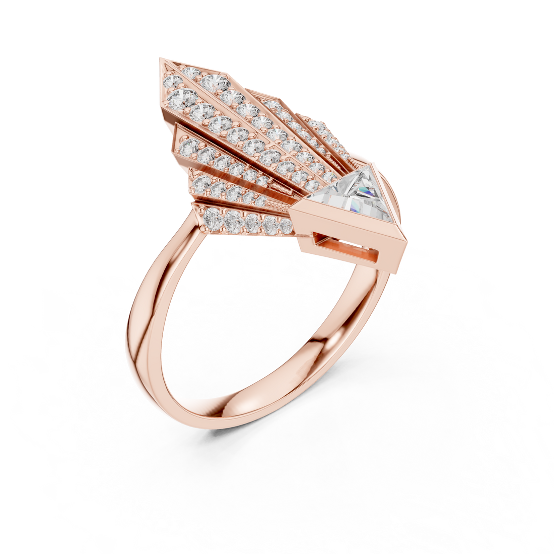 Geometric Diamond Statement Ring with Trillion Cut Center - Bridesmaid Gift