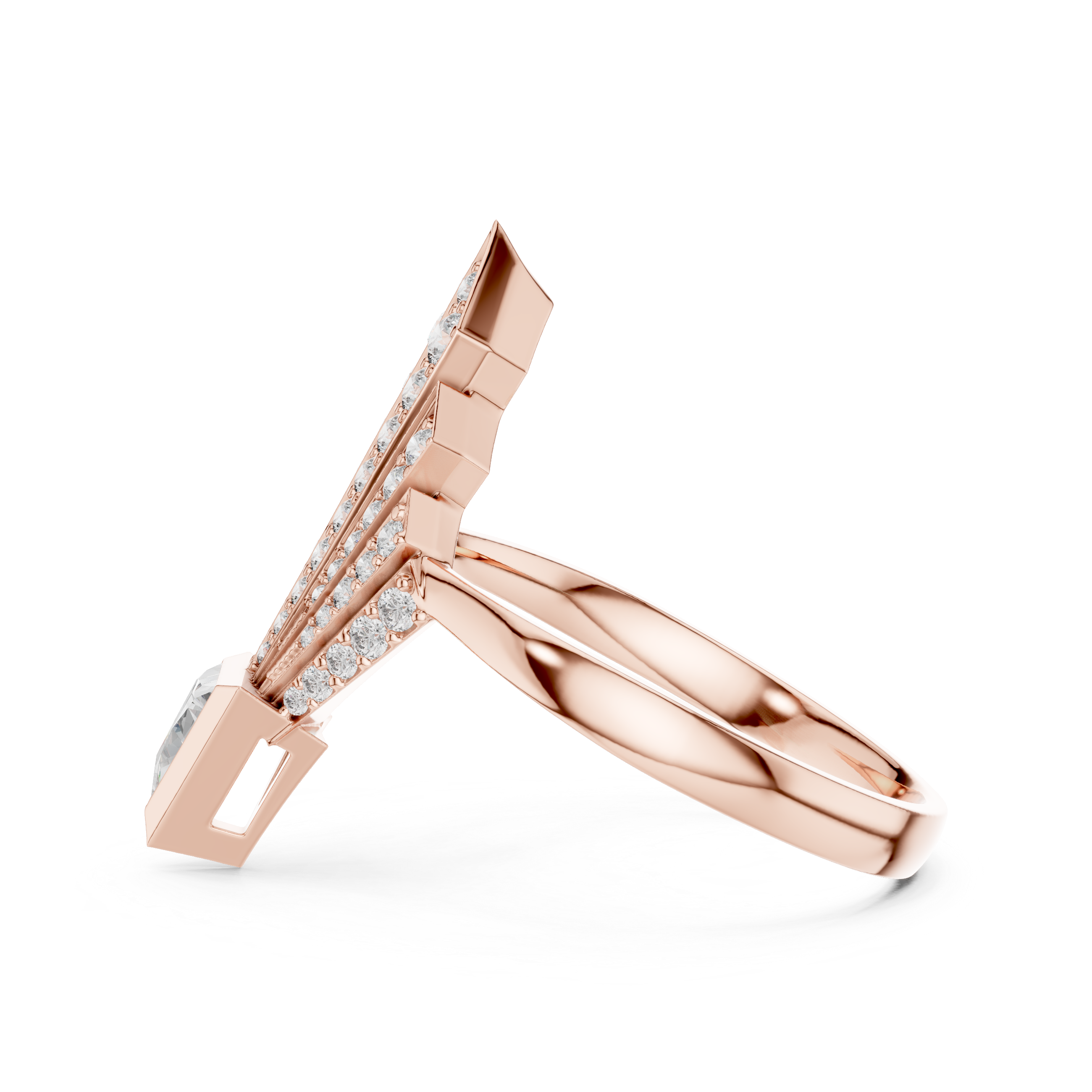 Geometric Diamond Statement Ring with Trillion Cut Center - Bridesmaid Gift