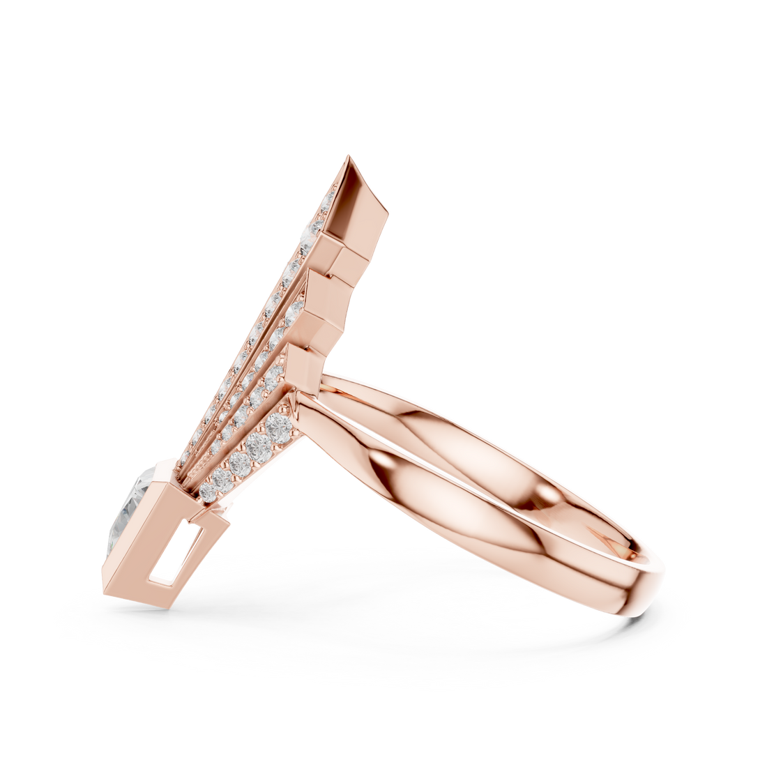 Geometric Diamond Statement Ring with Trillion Cut Center - Bridesmaid Gift