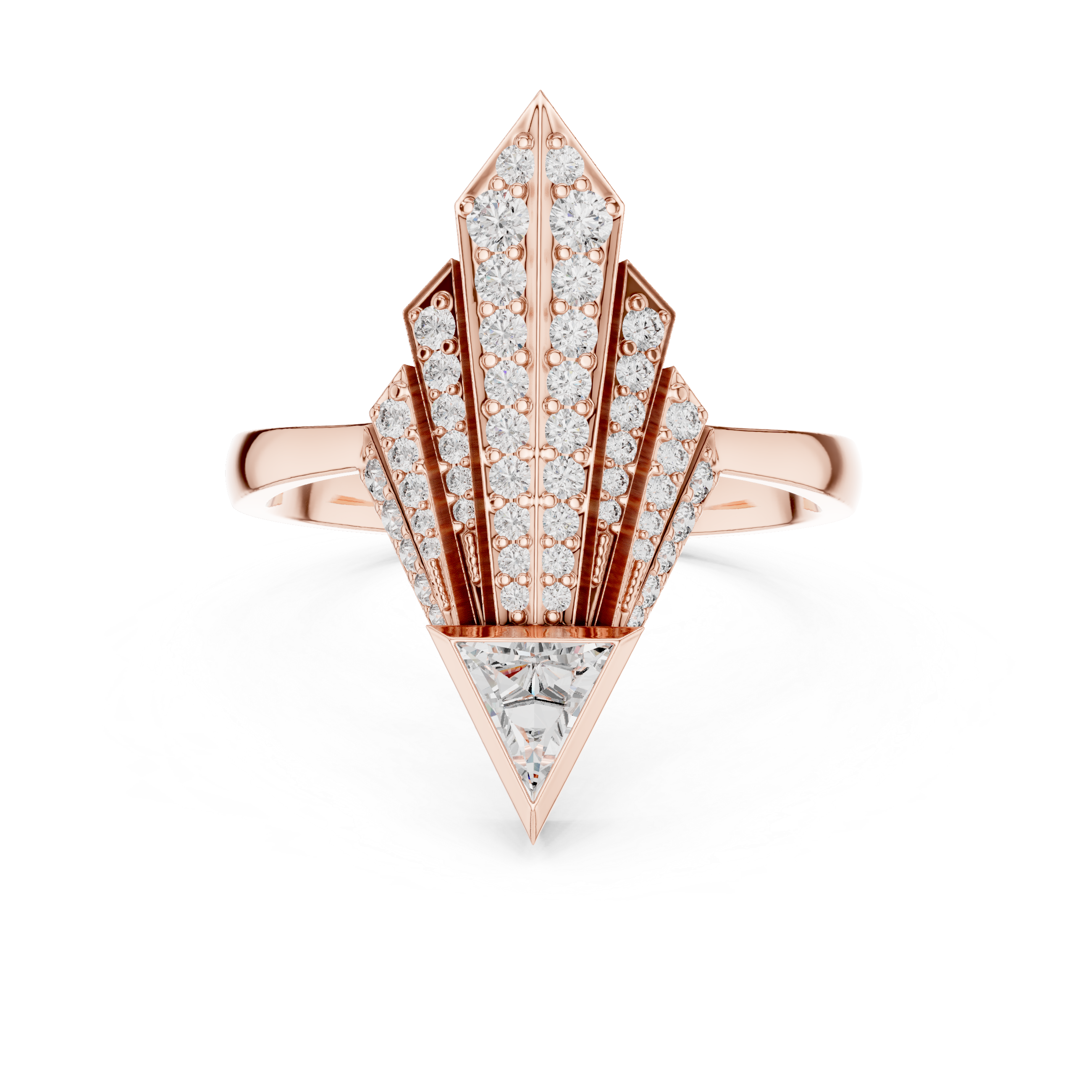 Geometric Diamond Statement Ring with Trillion Cut Center - Bridesmaid Gift